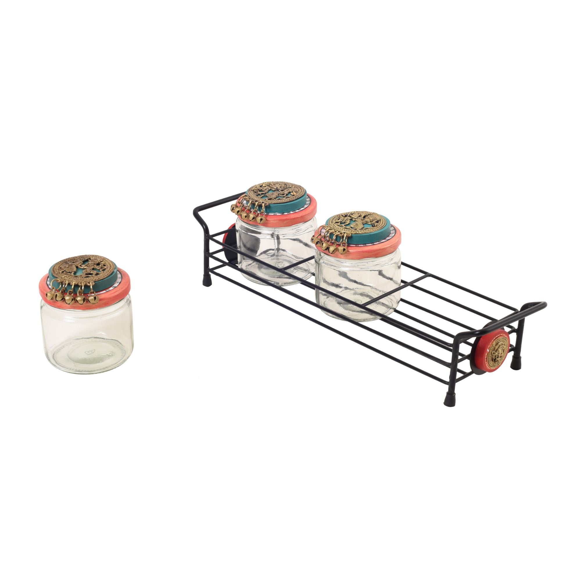 Sleek Metal Tray & Trio Jars Set