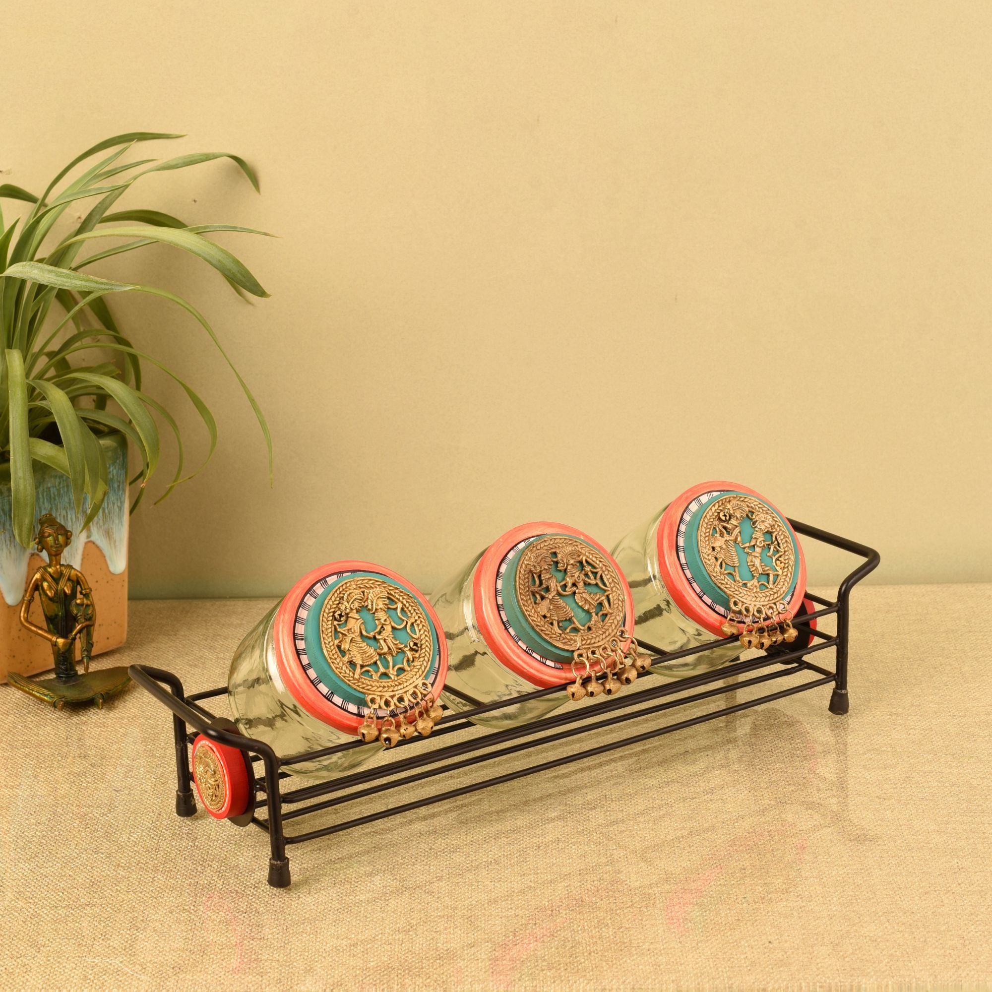 Sleek Metal Tray & Trio Jars Set