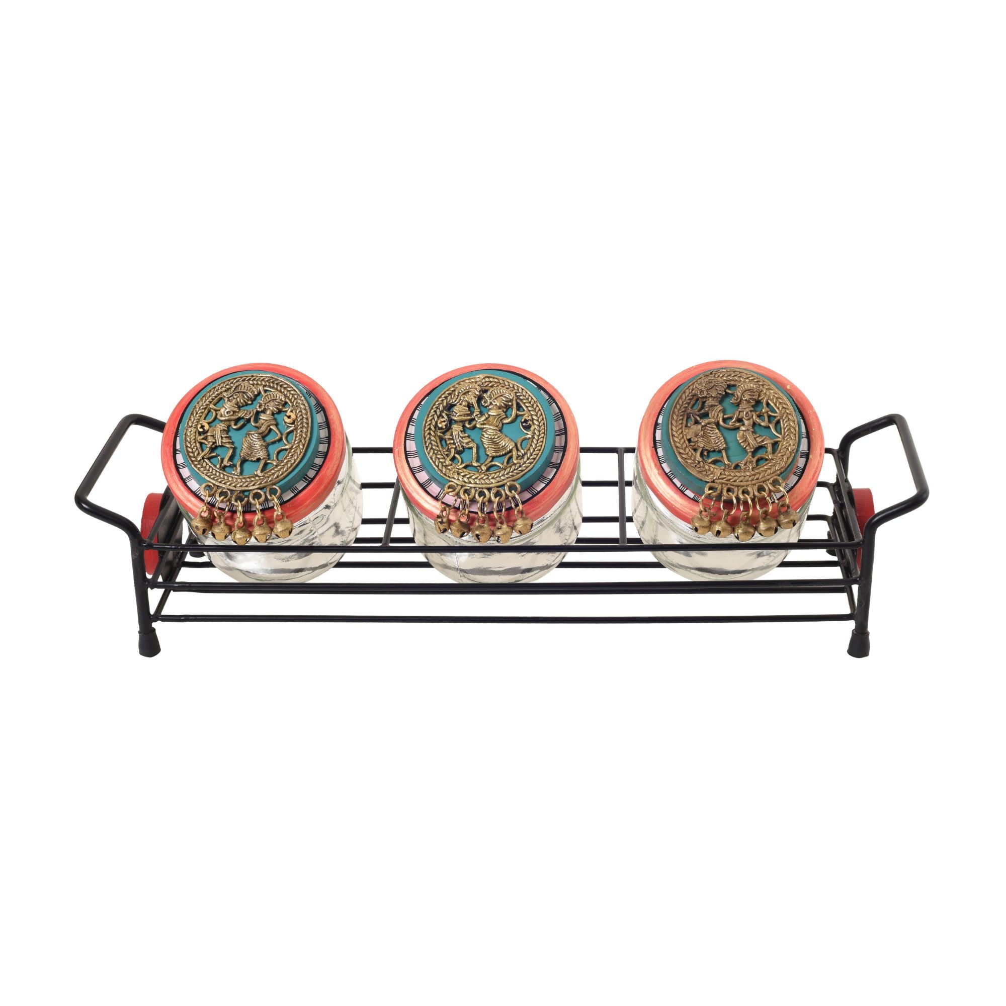 Sleek Metal Tray & Trio Jars Set