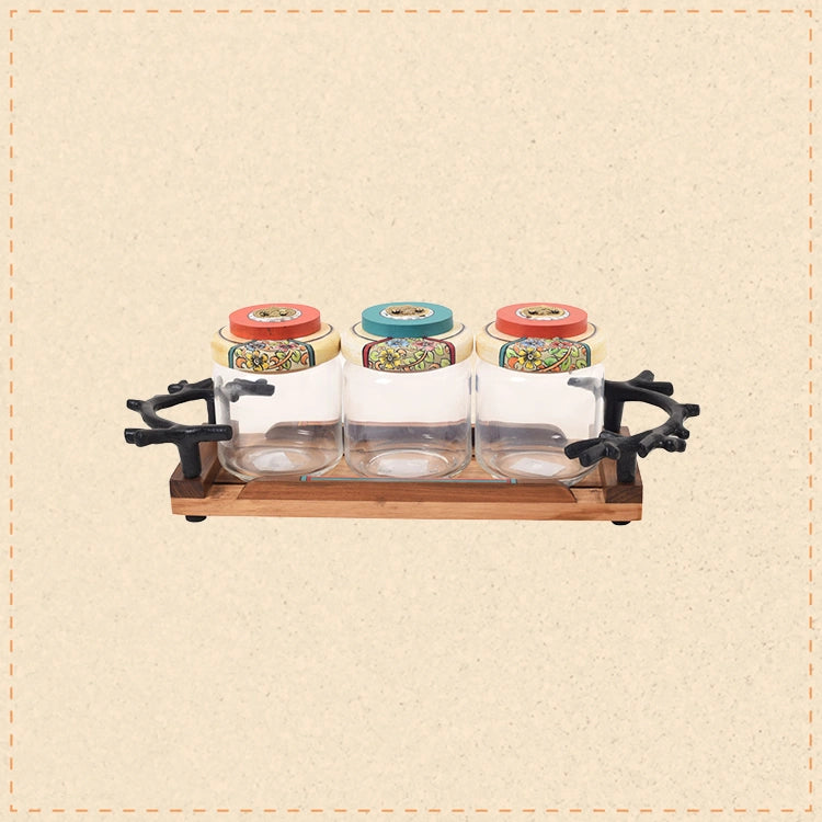 Leaf-Luxe Tray with Trio Jars (Large)