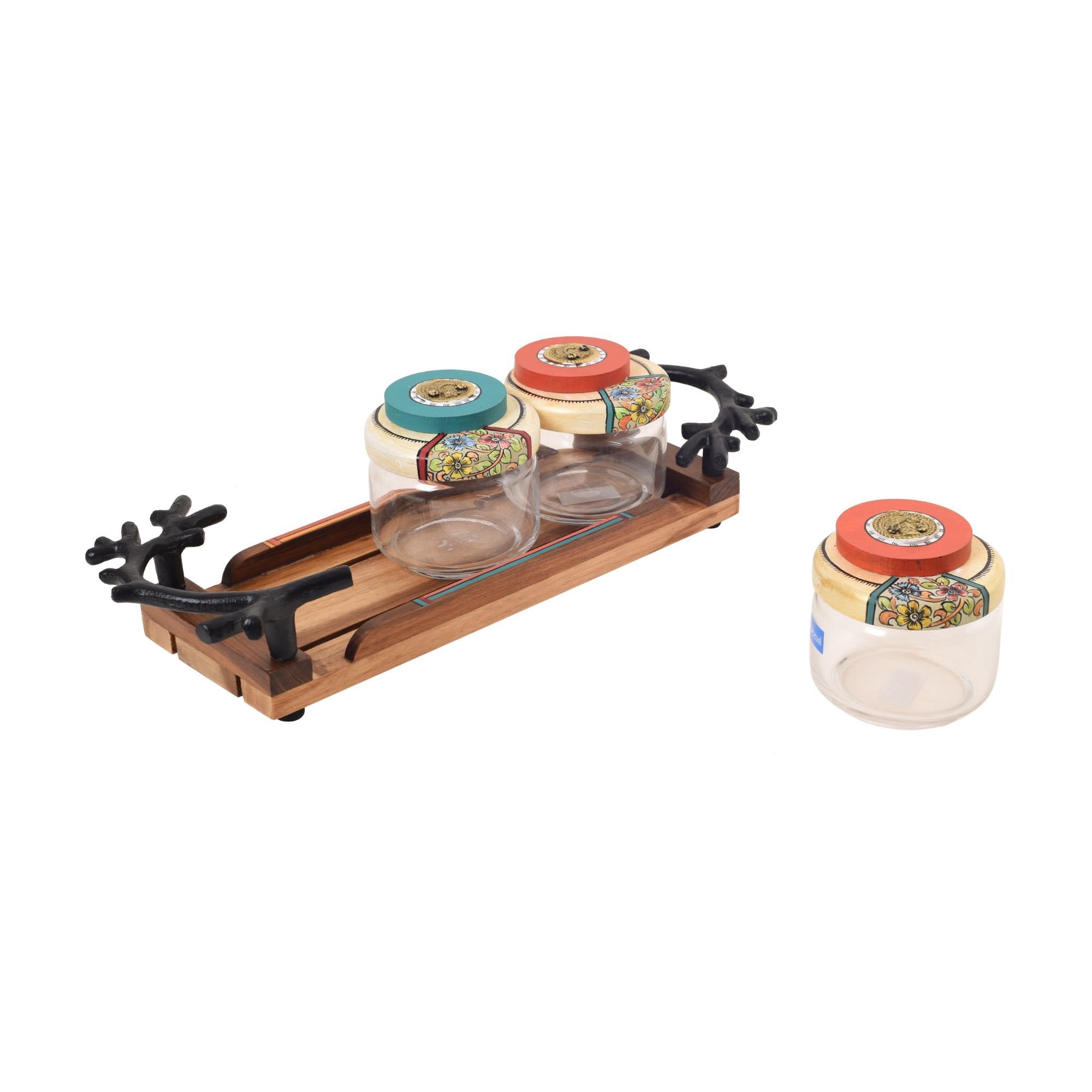 Leaf-Luxe Tray with Trio Jars (Small)