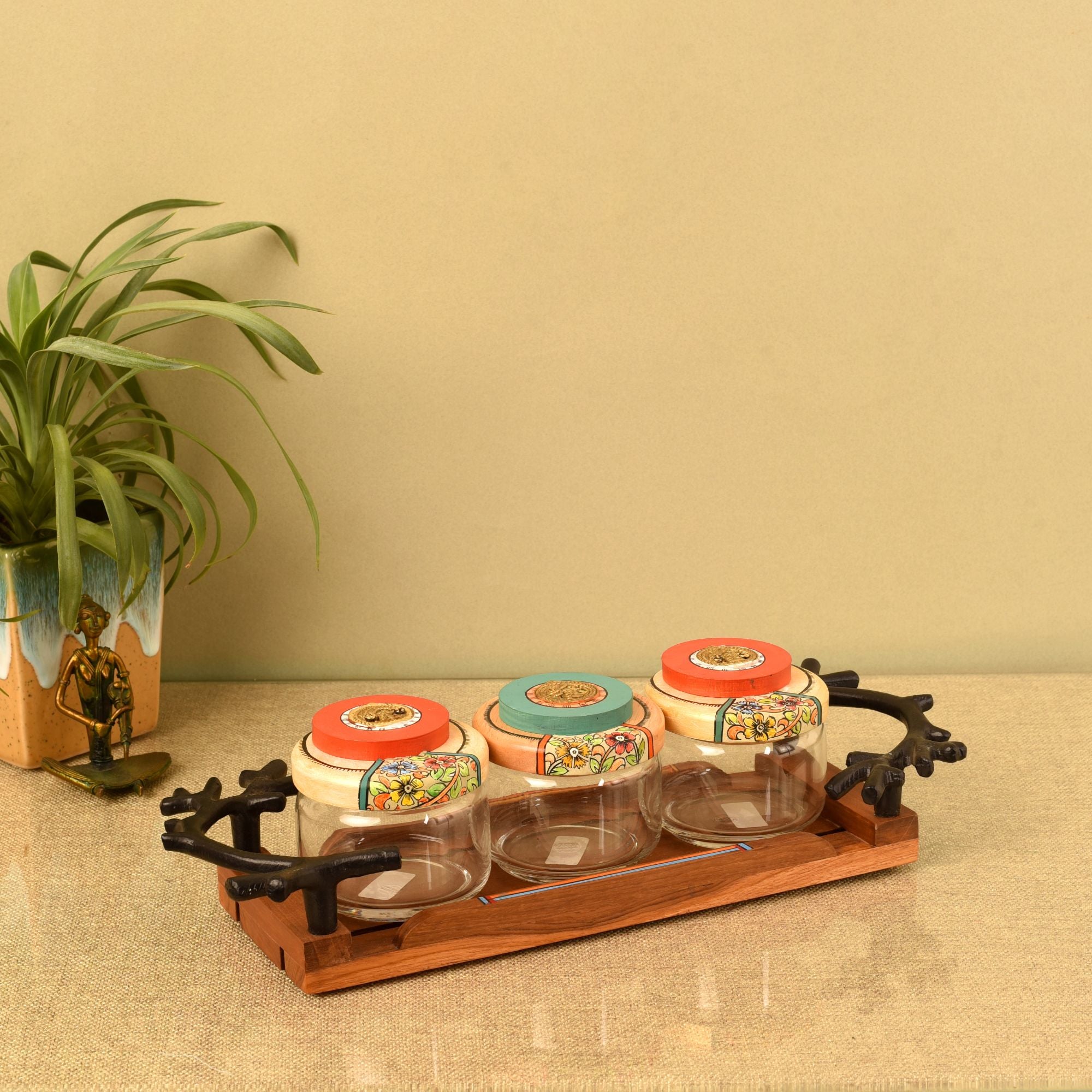 Leaf-Luxe Tray with Trio Jars (Small)