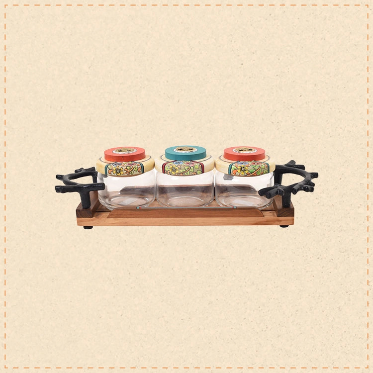 Leaf-Luxe Tray with Trio Jars (Small)