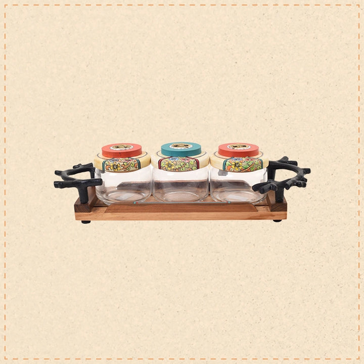 Leaf-Luxe Tray with Trio Jars (Small)
