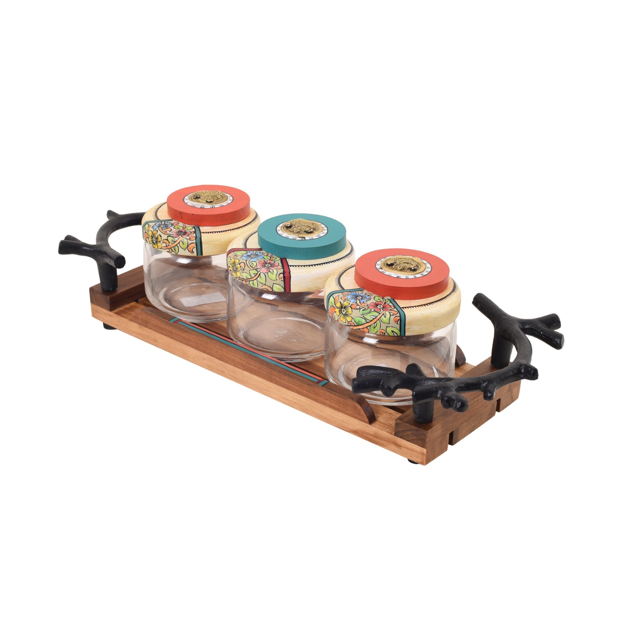 Leaf-Luxe Tray with Trio Jars (Small)