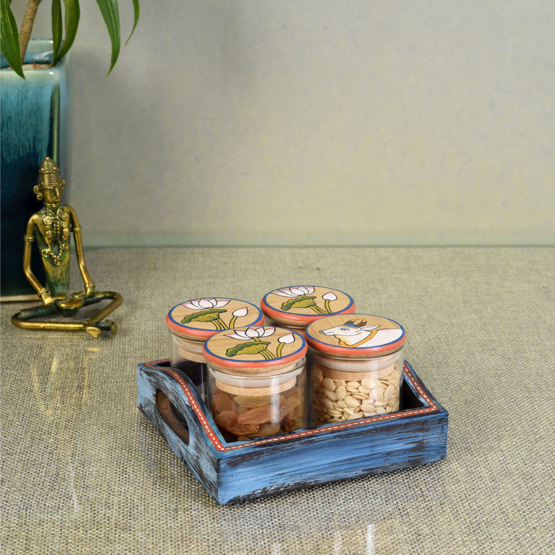 Pichhwai Nuts Storage Jars S04 and Tray