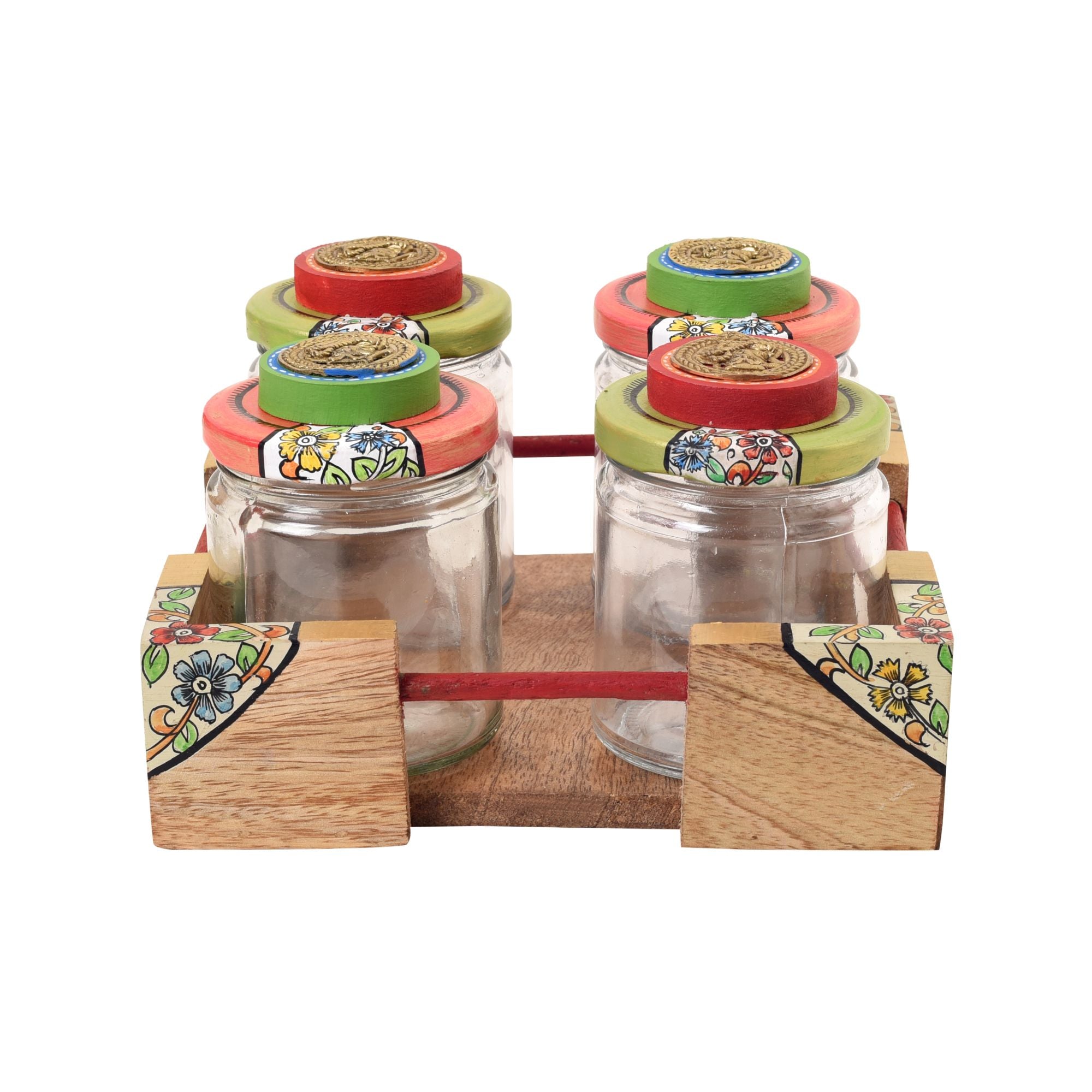 Chic Wooden Tray with Four Jars