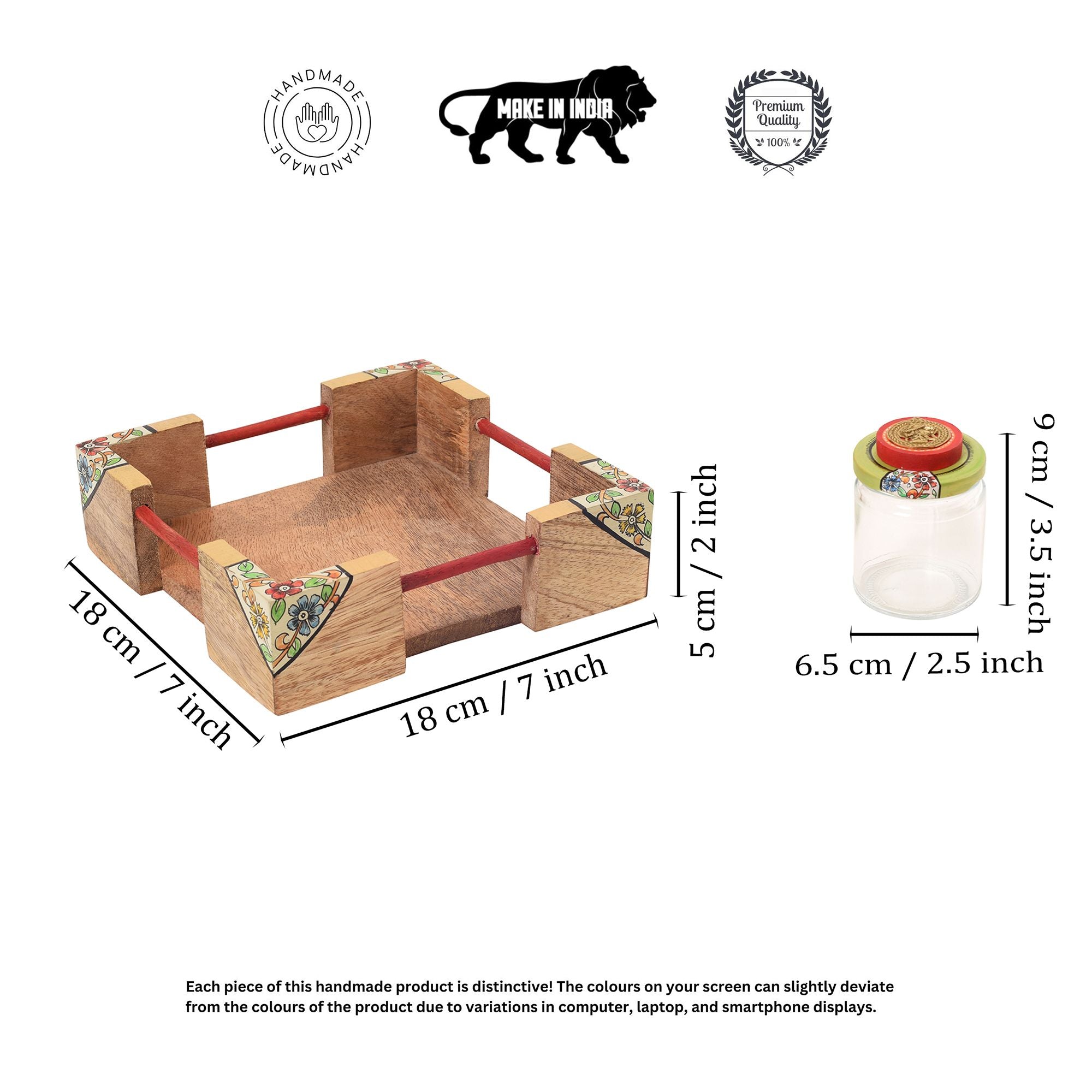 Chic Wooden Tray with Four Jars