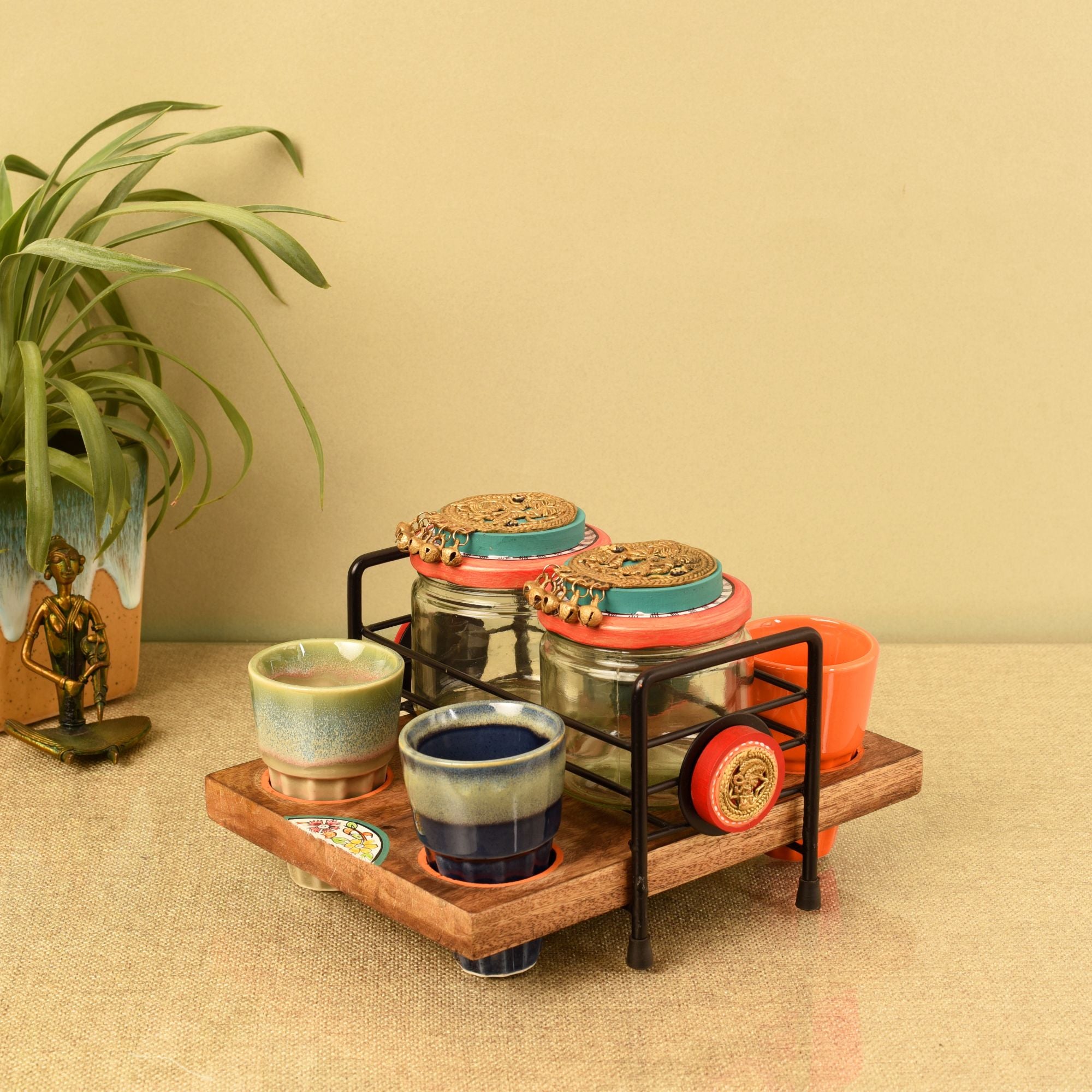 Serene Tea Time Wooden Tray Set