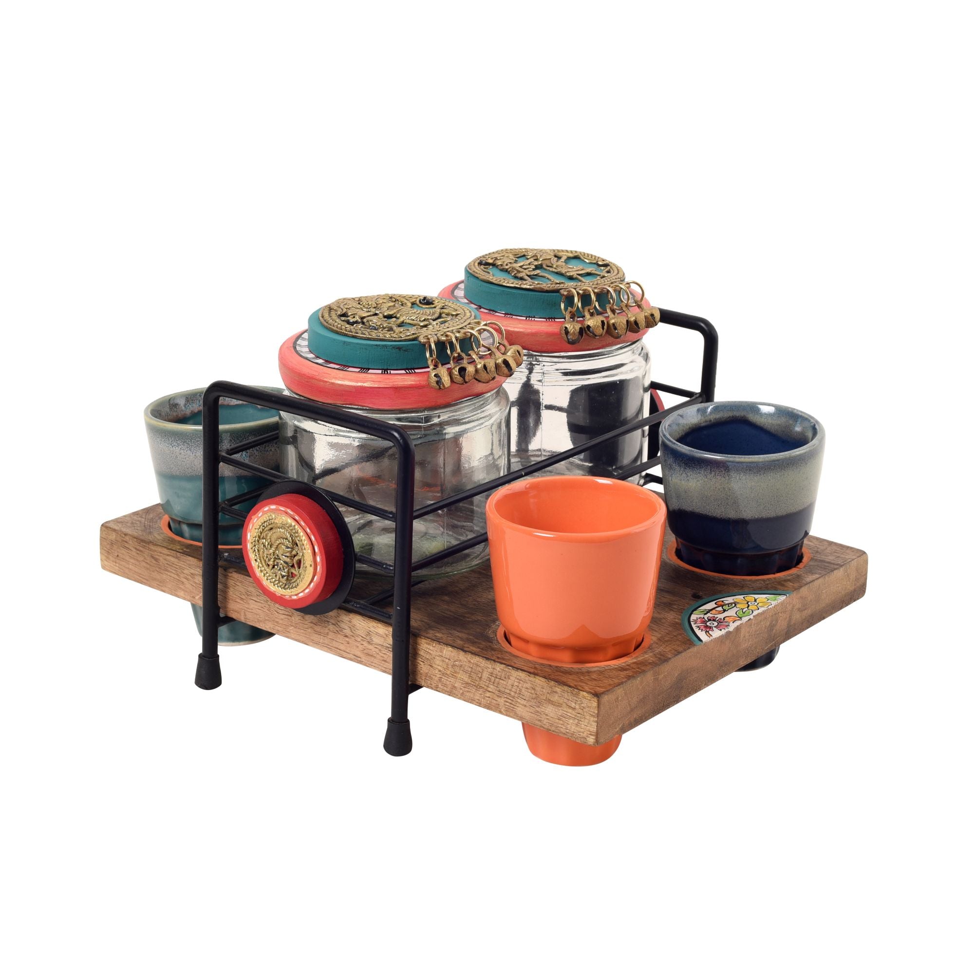 Serene Tea Time Wooden Tray Set