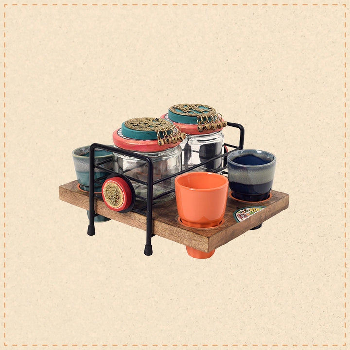 Serene Tea Time Wooden Tray Set
