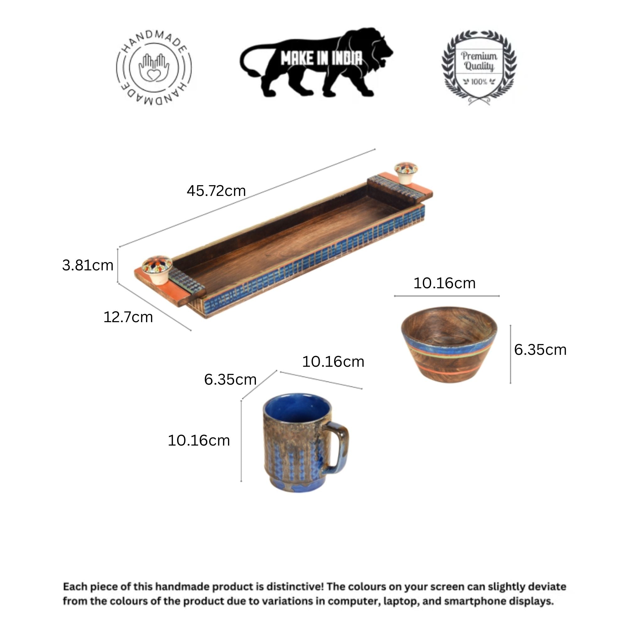 Azure Handcrafted Breakfast Set of 2 Cups and 2 Wooden Bowls (18x5x4)