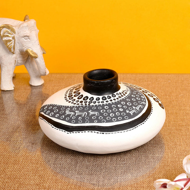 Vase Earthen Handcrafted White Warli 3.5x6.5(HxD)