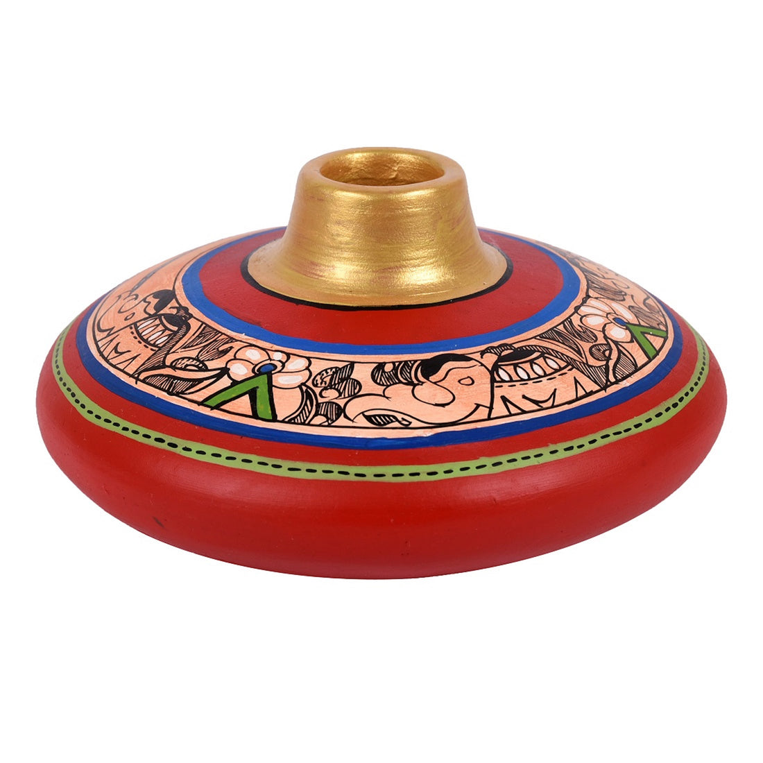 Vase Earthen Handcrafted Red Madhubani 3.5x6.5(HxD)