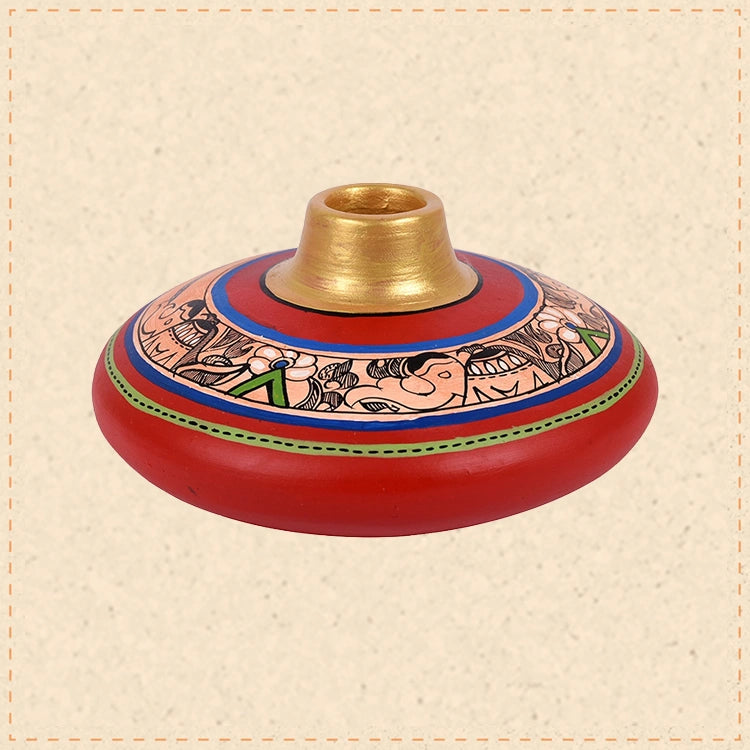 Vase Earthen Handcrafted Red Madhubani 3.5x6.5(HxD)