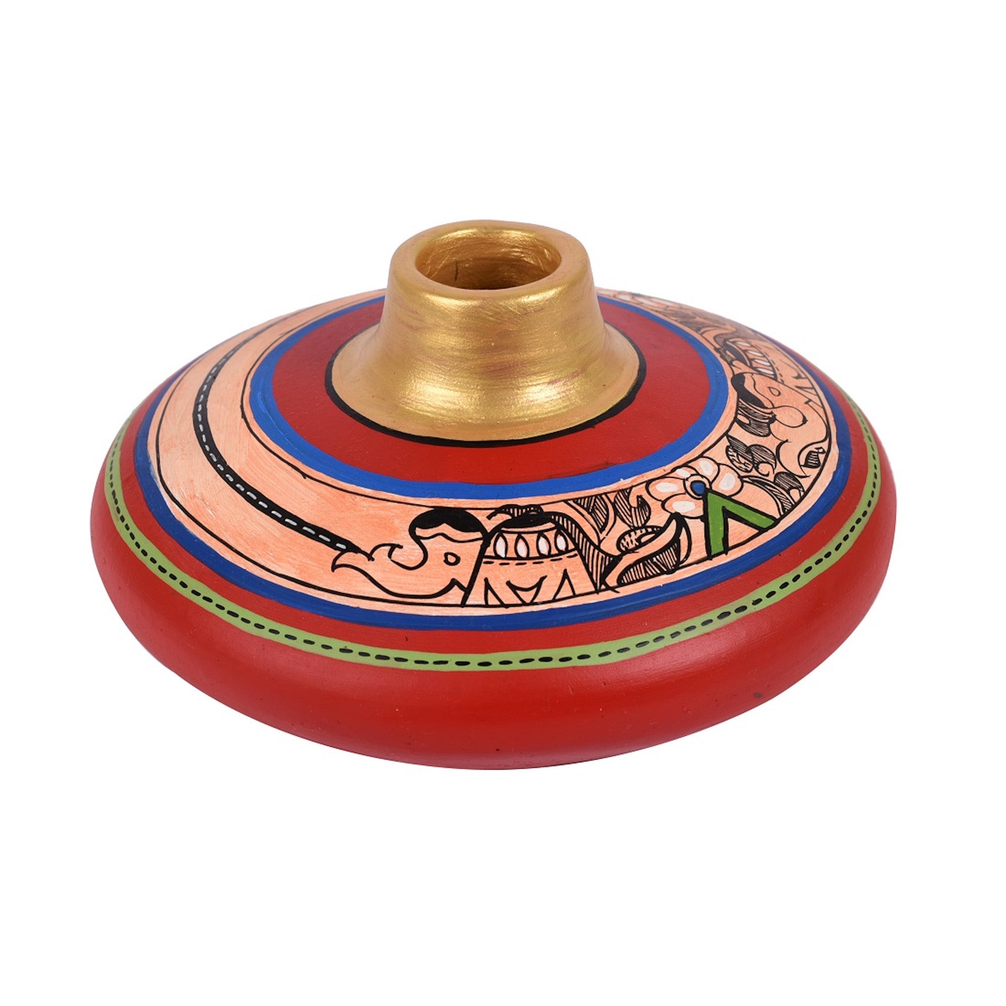 Vase Earthen Handcrafted Red Madhubani 3.5x6.5(HxD)