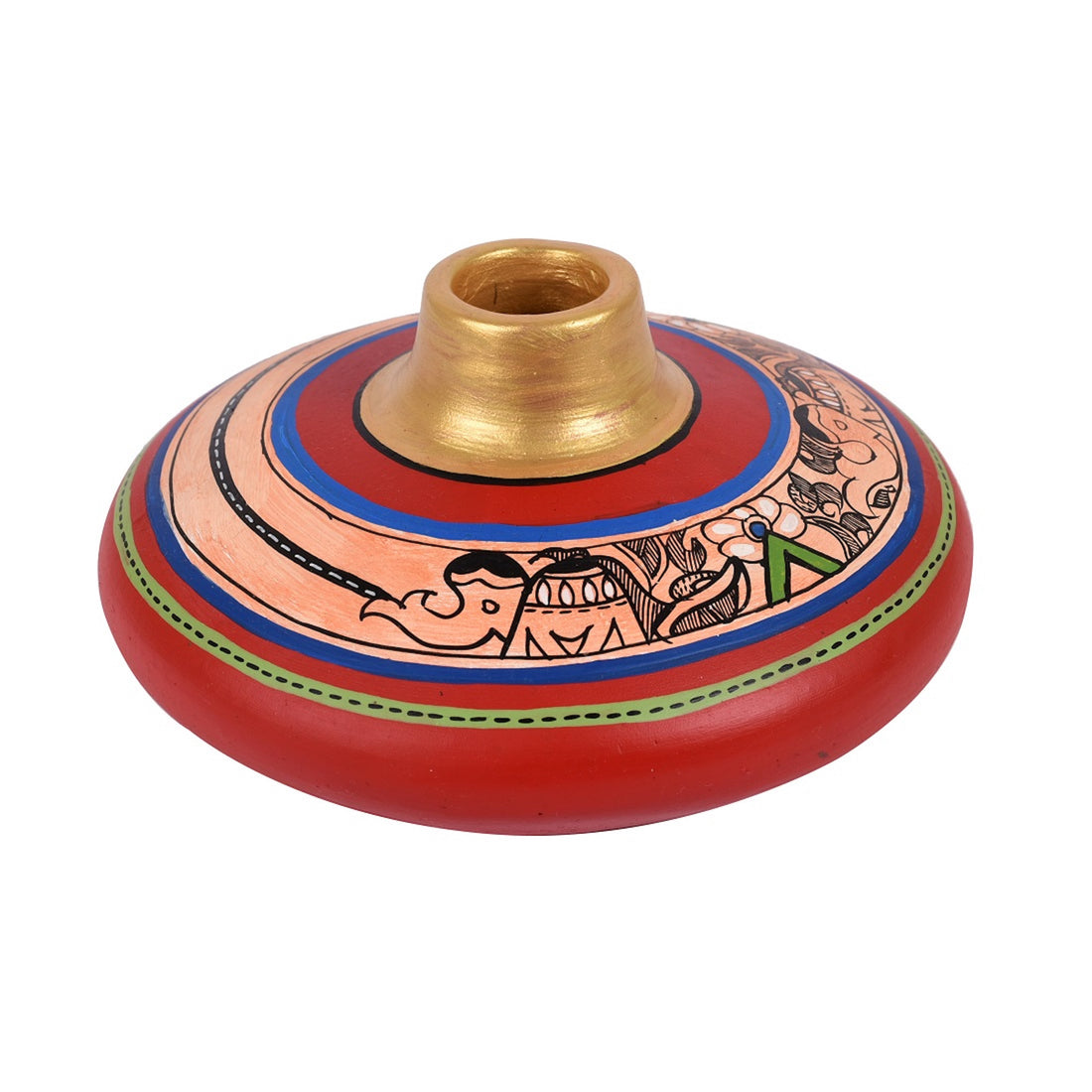 Vase Earthen Handcrafted Red Madhubani 3.5x6.5(HxD)