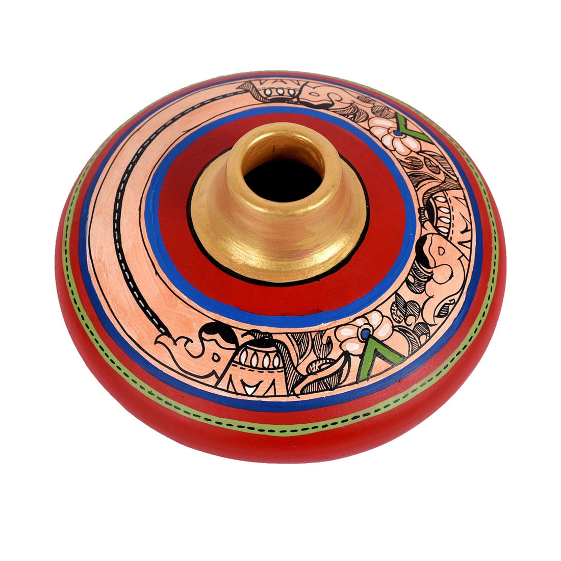 Vase Earthen Handcrafted Red Madhubani 3.5x6.5(HxD)