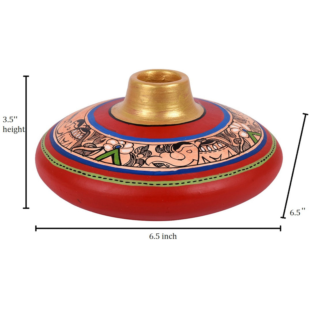 Vase Earthen Handcrafted Red Madhubani 3.5x6.5(HxD)