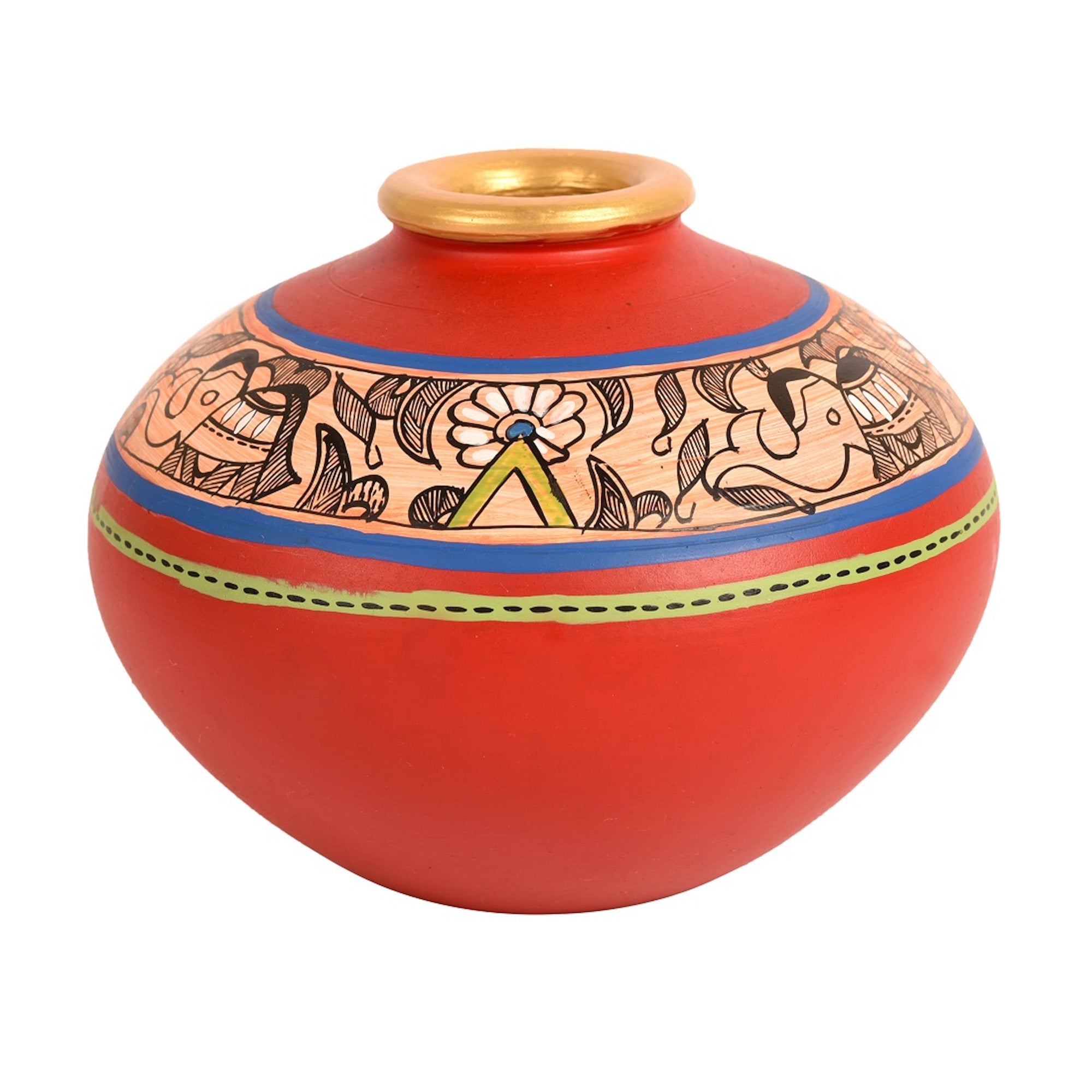 Vase Earthen Handcrafted Red Madhubani 4.5x5.5(HxD)