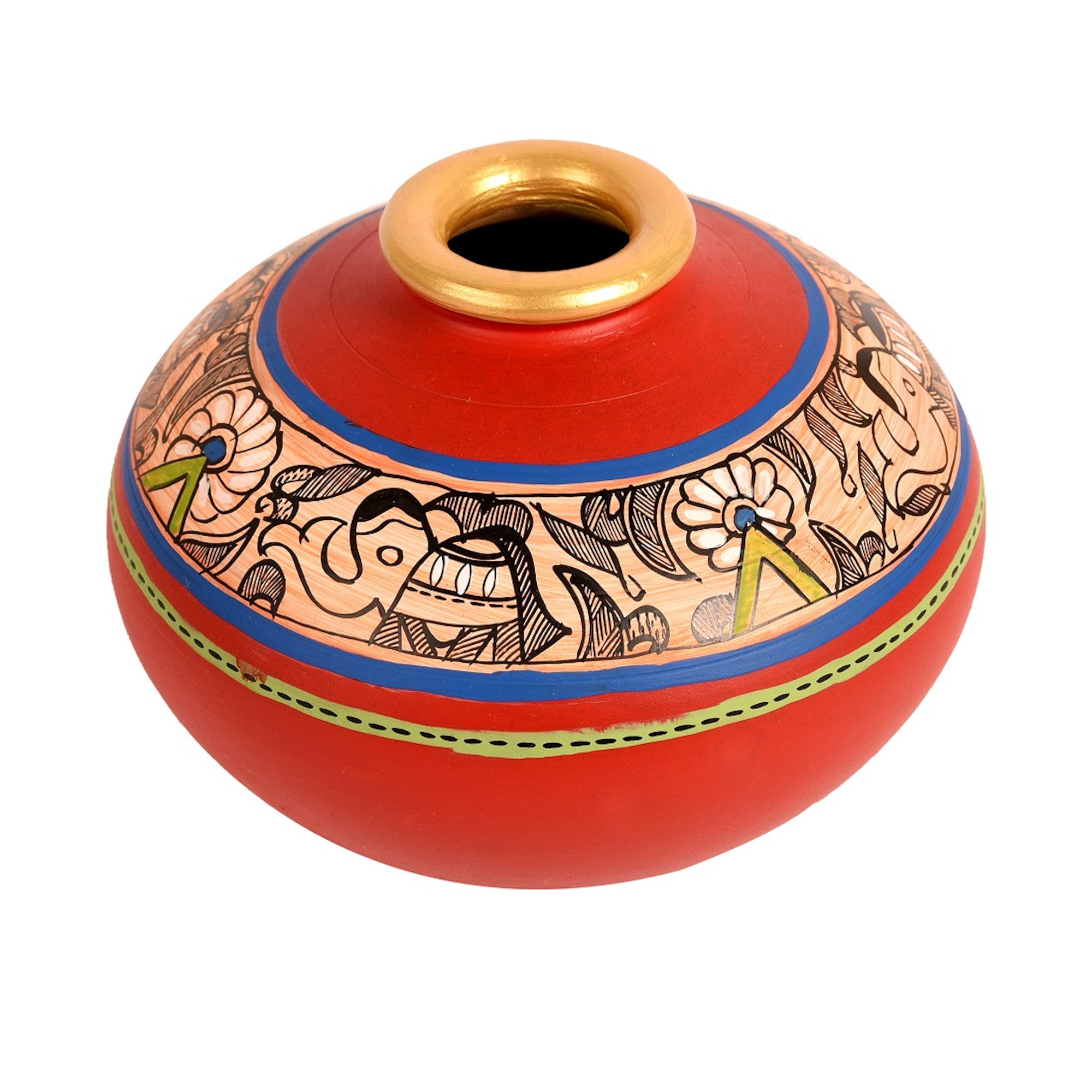 Vase Earthen Handcrafted Red Madhubani 4.5x5.5(HxD)