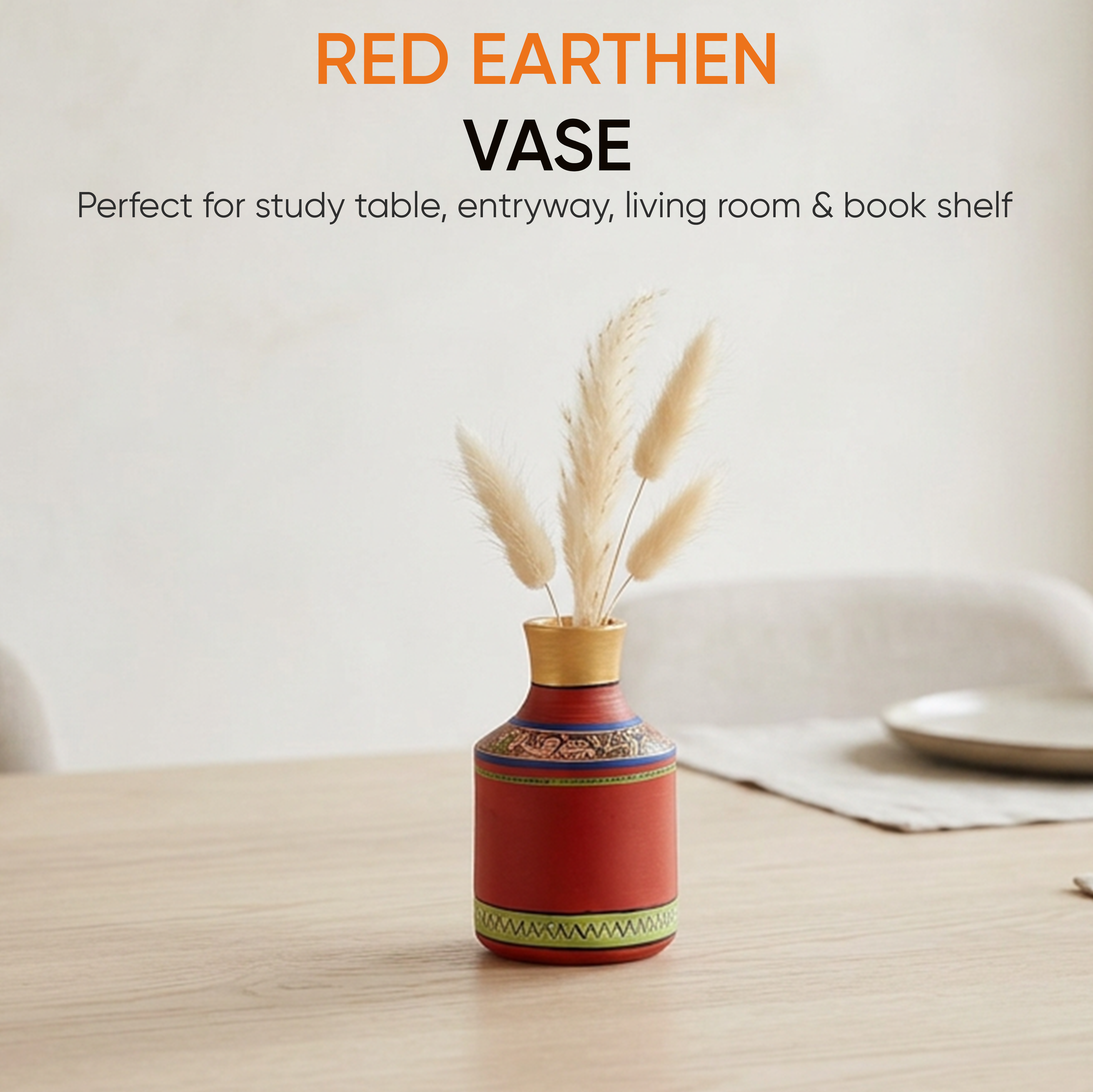 Vase Earthen Handcrafted Red Madhubani 7.2x4.5(HxD)