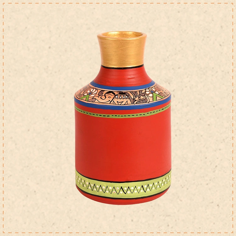 Vase Earthen Handcrafted Red Madhubani 7.2x4.5(HxD)