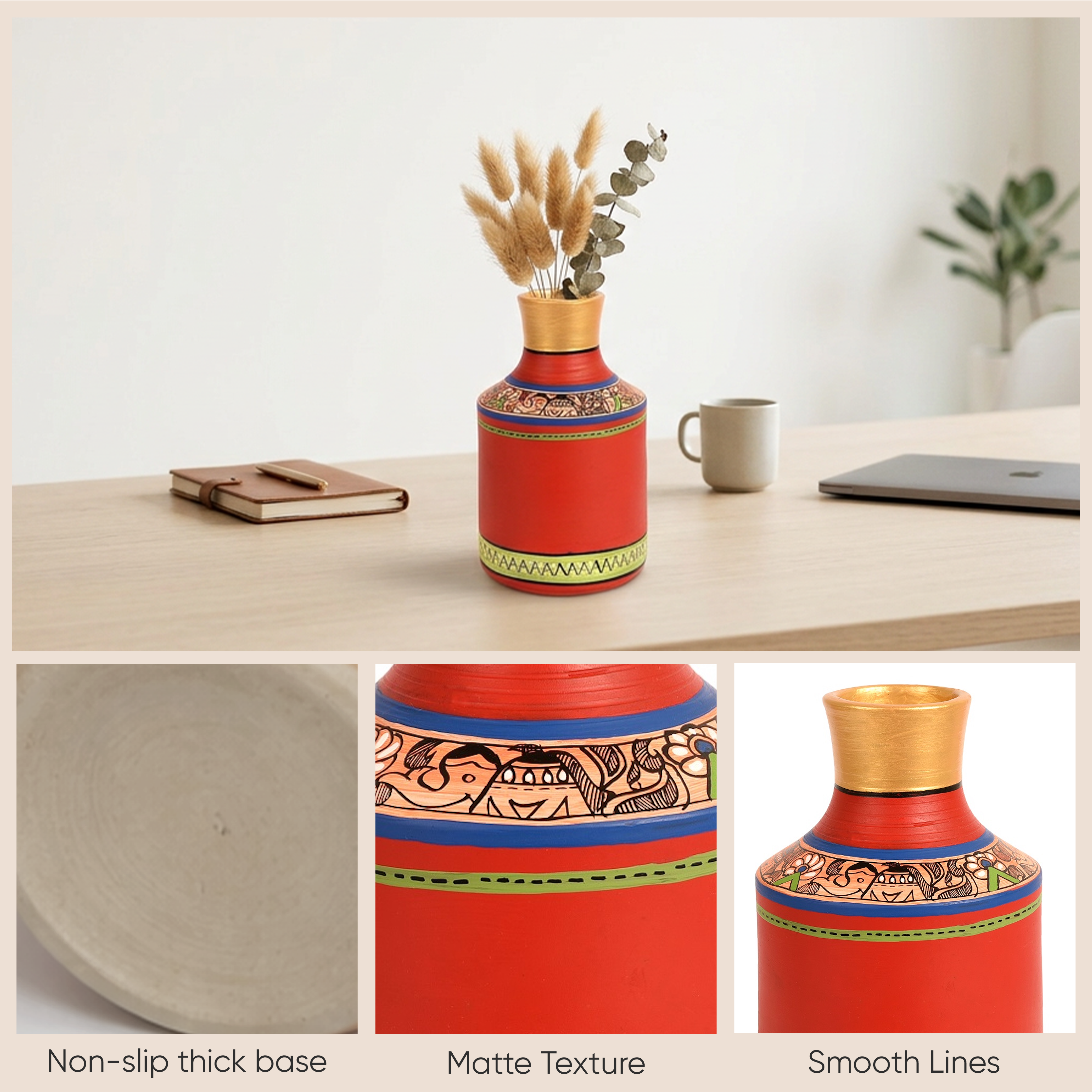 Vase Earthen Handcrafted Red Madhubani 7.2x4.5(HxD)