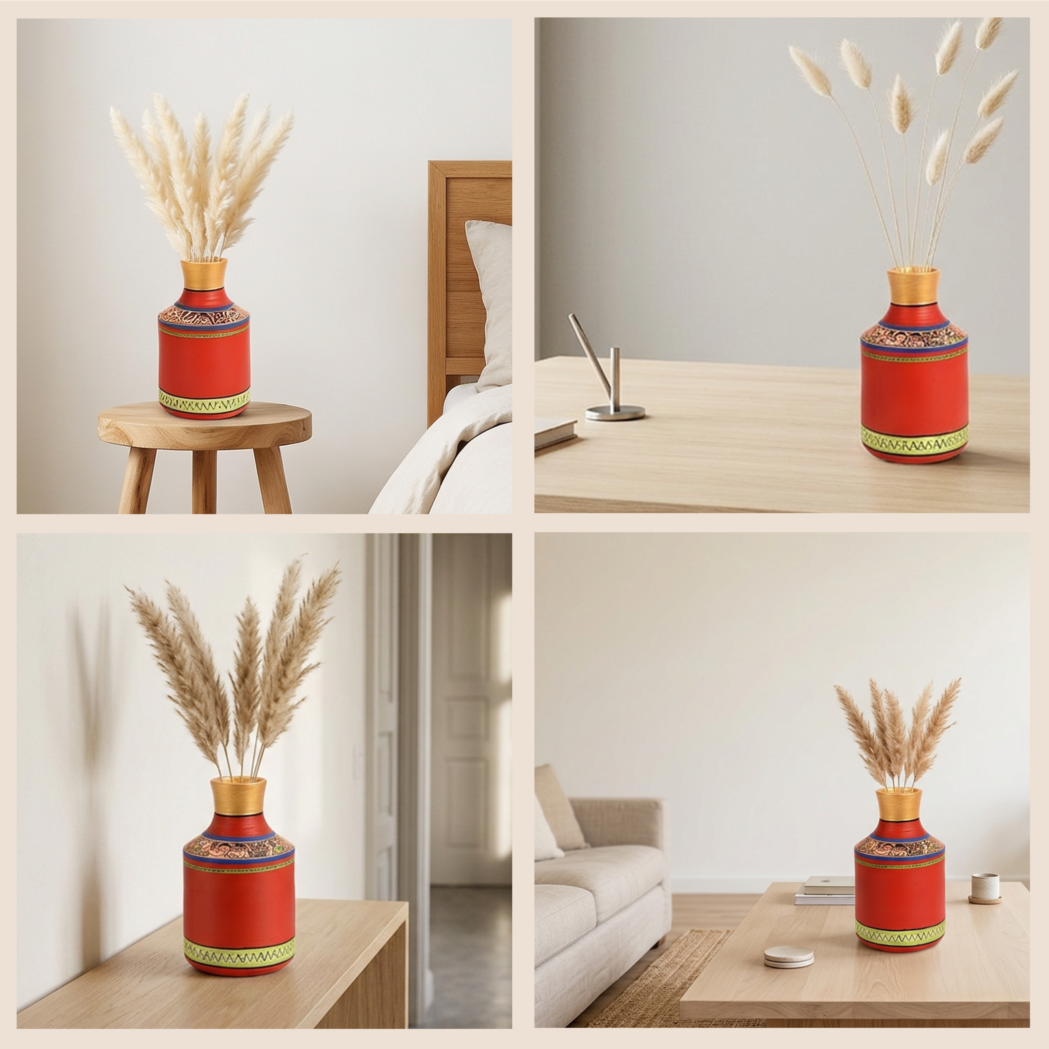Vase Earthen Handcrafted Red Madhubani 7.2x4.5(HxD)
