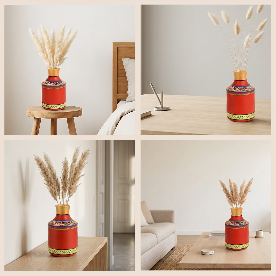 Vase Earthen Handcrafted Red Madhubani 7.2x4.5(HxD)