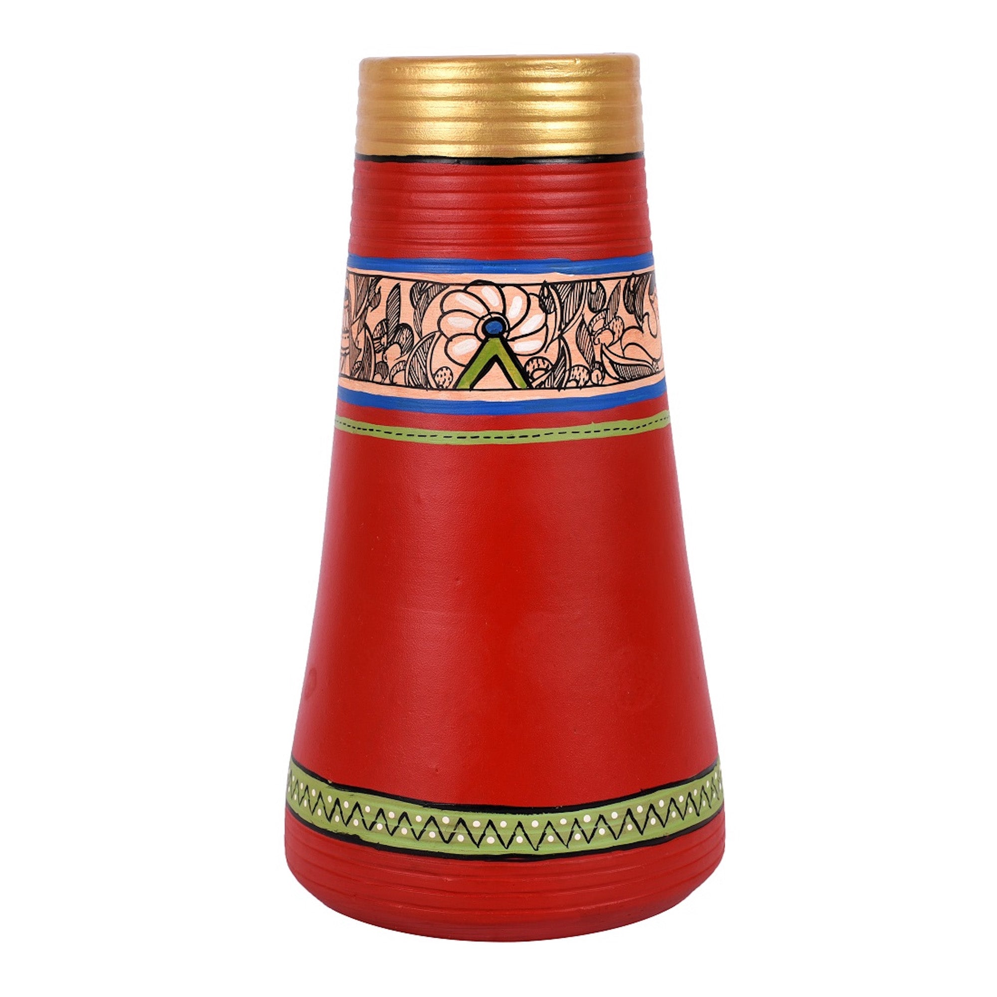 Vase Earthen Handcrafted Red Madhubani 9x4.5(HxD)