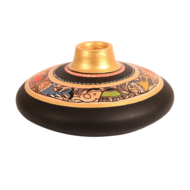 Vase Earthen Handcrafted Black Madhubani 3.5x6.5(HxD)