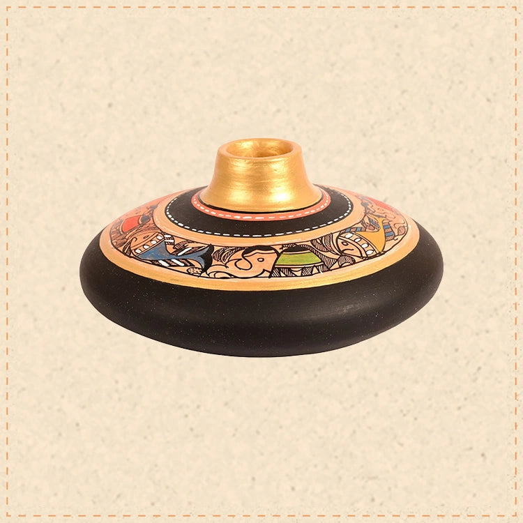 Vase Earthen Handcrafted Black Madhubani 3.5x6.5(HxD)