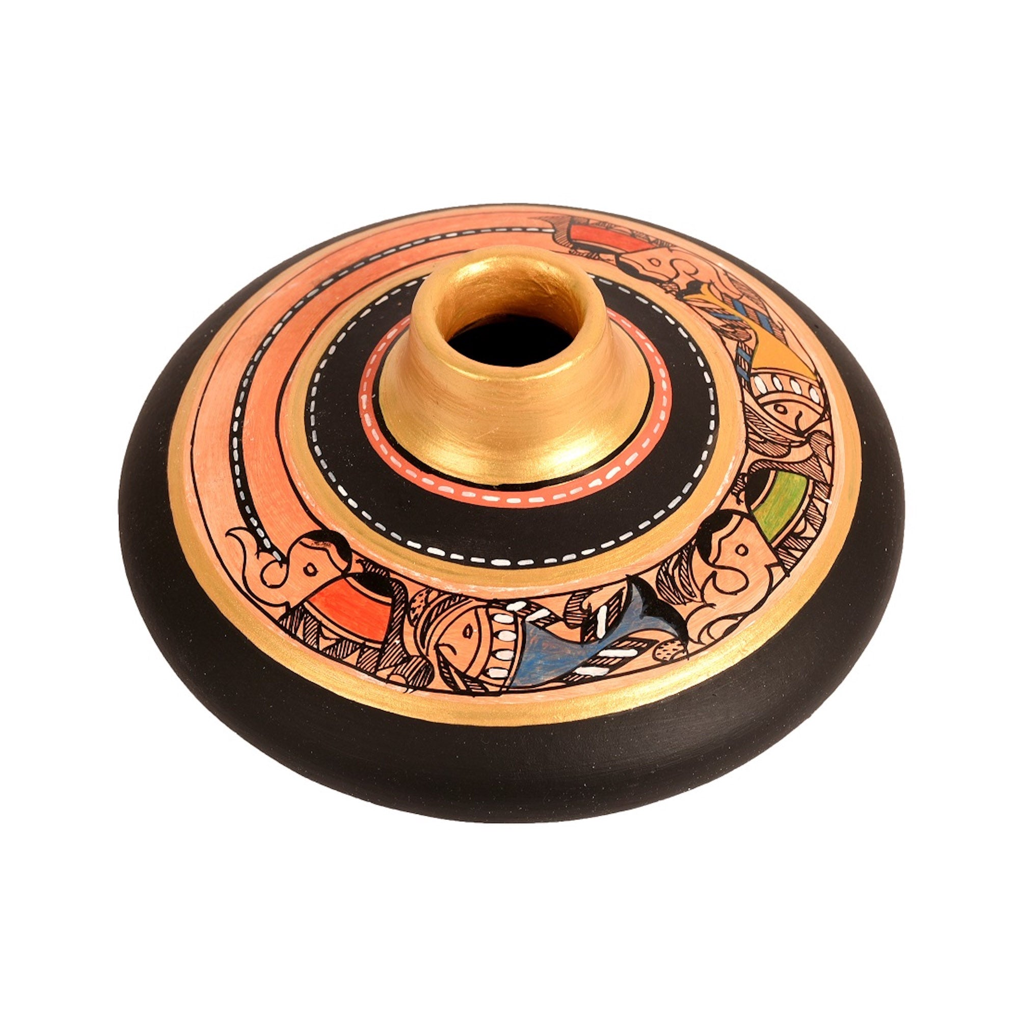 Vase Earthen Handcrafted Black Madhubani 3.5x6.5(HxD)
