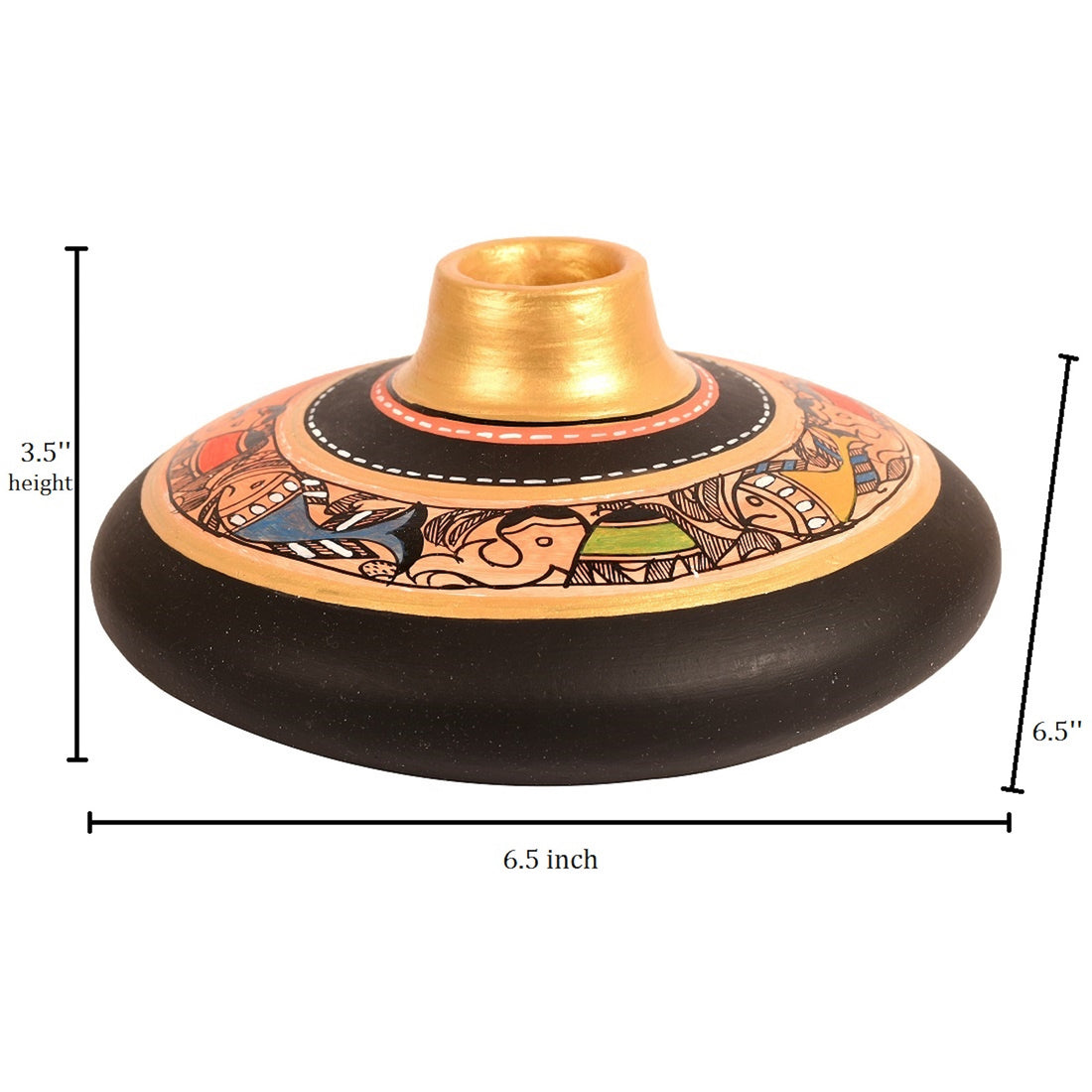 Vase Earthen Handcrafted Black Madhubani 3.5x6.5(HxD)