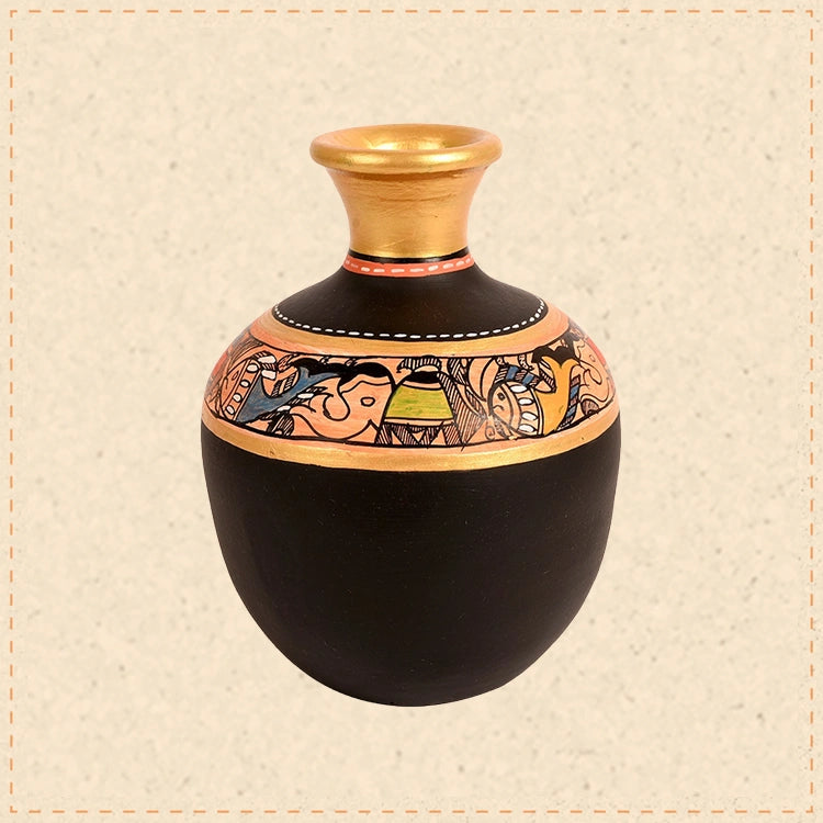 Vase Earthen Handcrafted Black Madhubani 6x4(HxD)