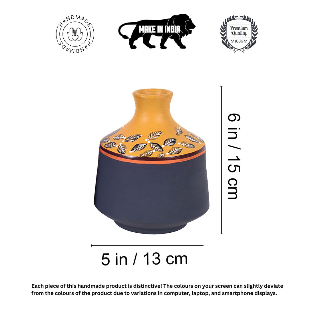 Midnight Sunflower Terracotta Cone Vase (5x5x6)