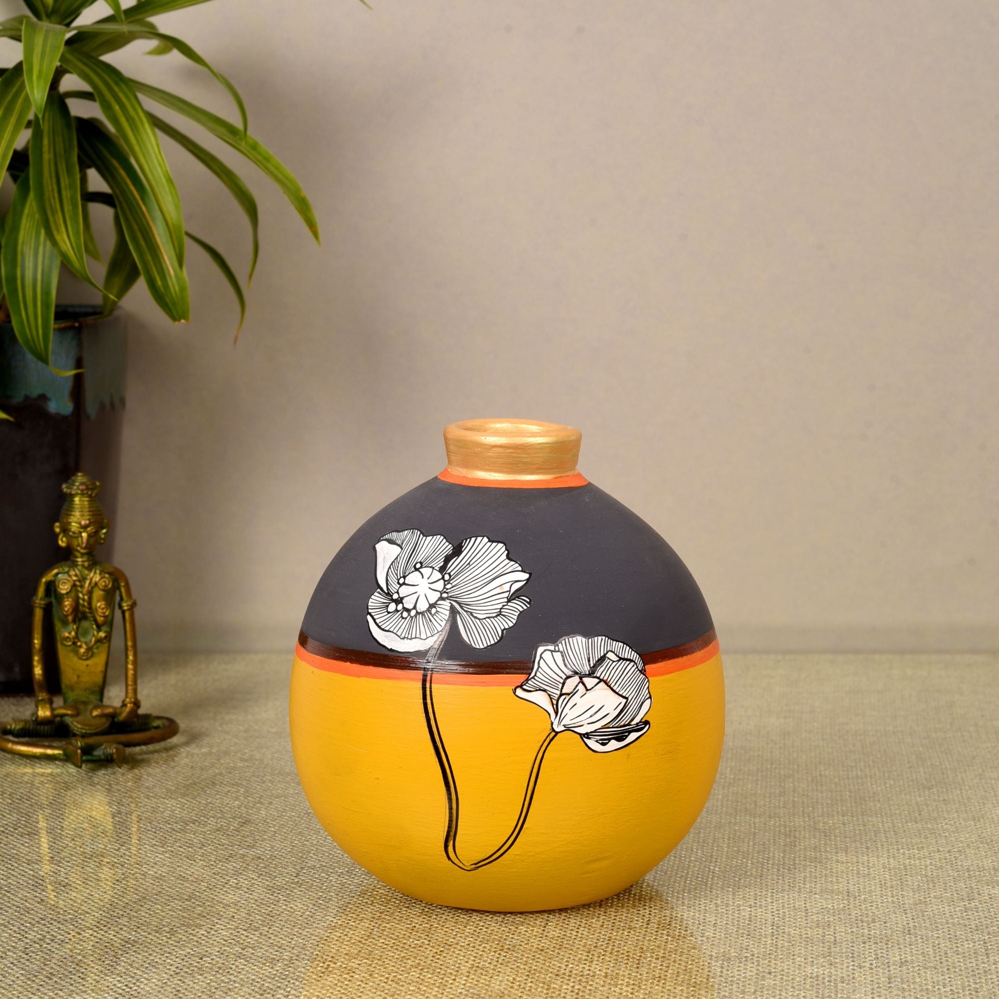 Sunset Flower Terracotta Matki Vase (5x5x6)