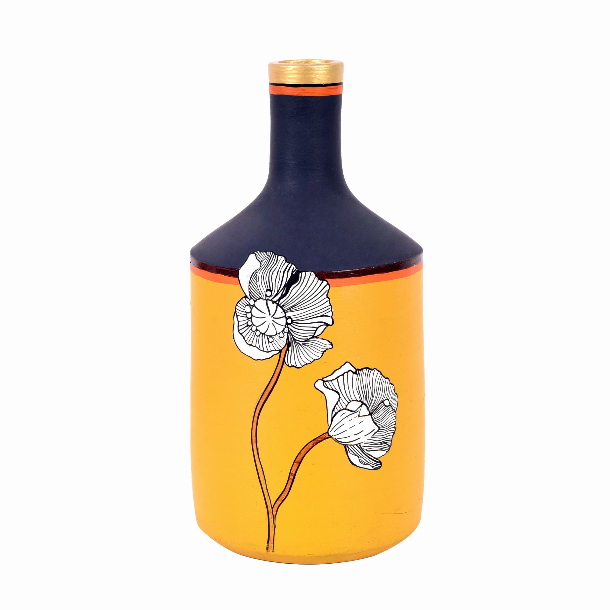 Sunset Flower Terracotta Cone Vase (4x4x9)