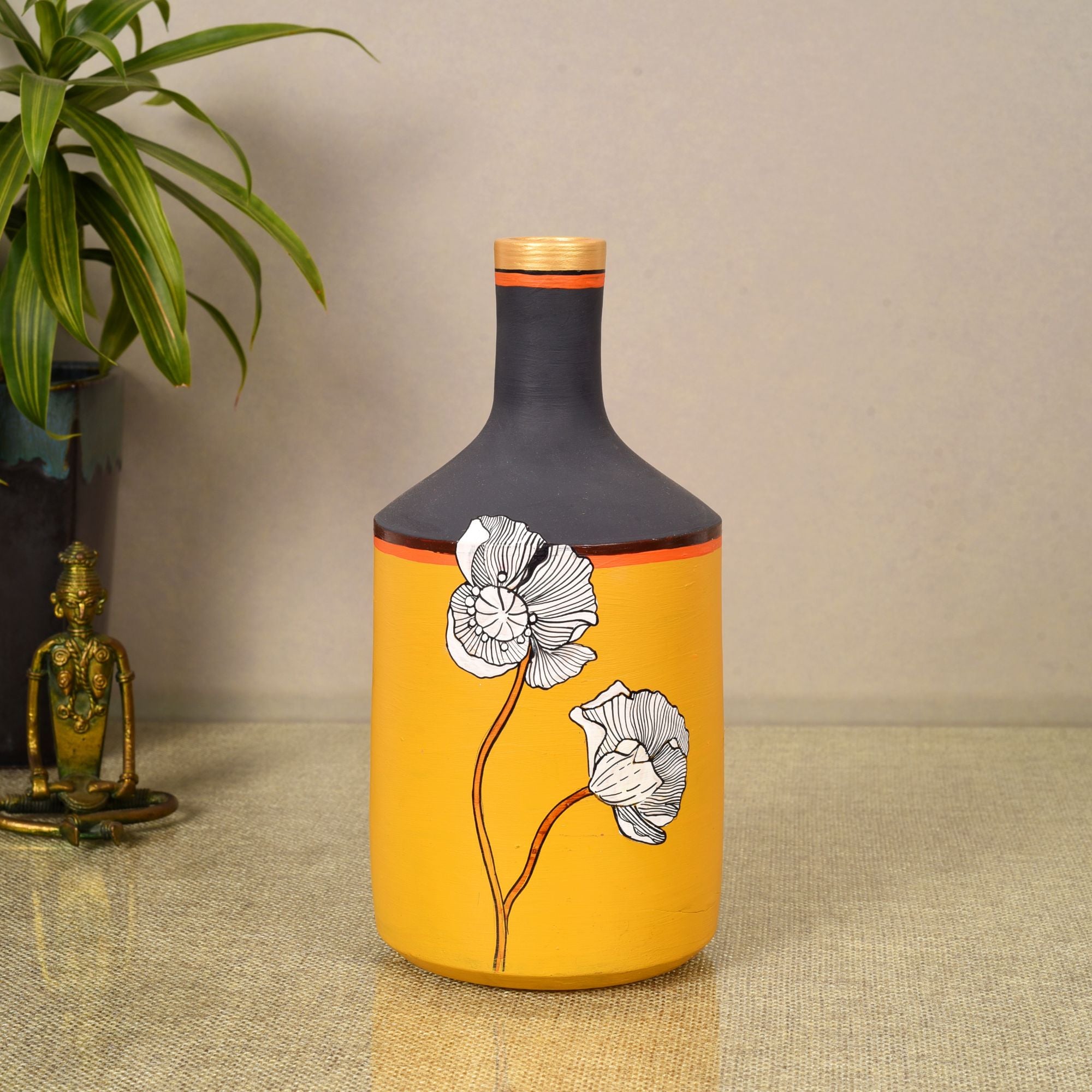 Sunset Flower Terracotta Cone Vase (4x4x9)