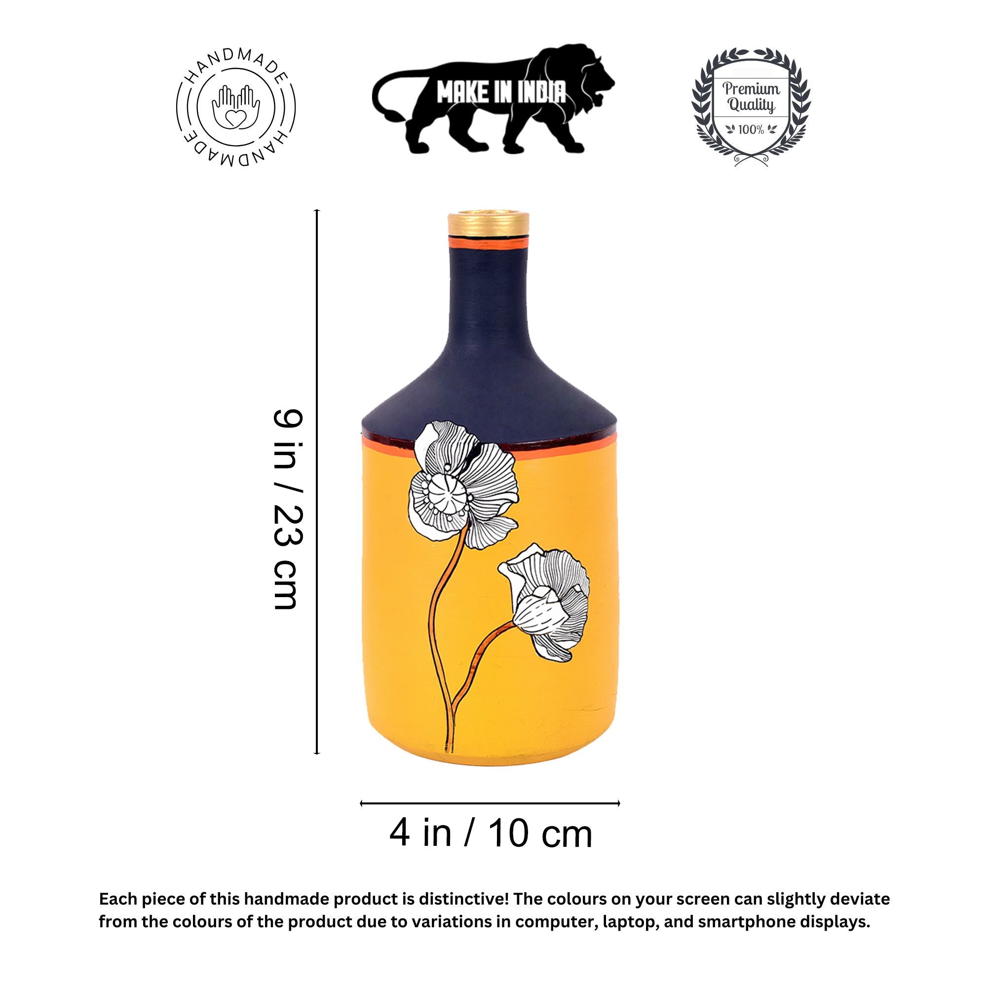 Sunset Flower Terracotta Cone Vase (4x4x9)