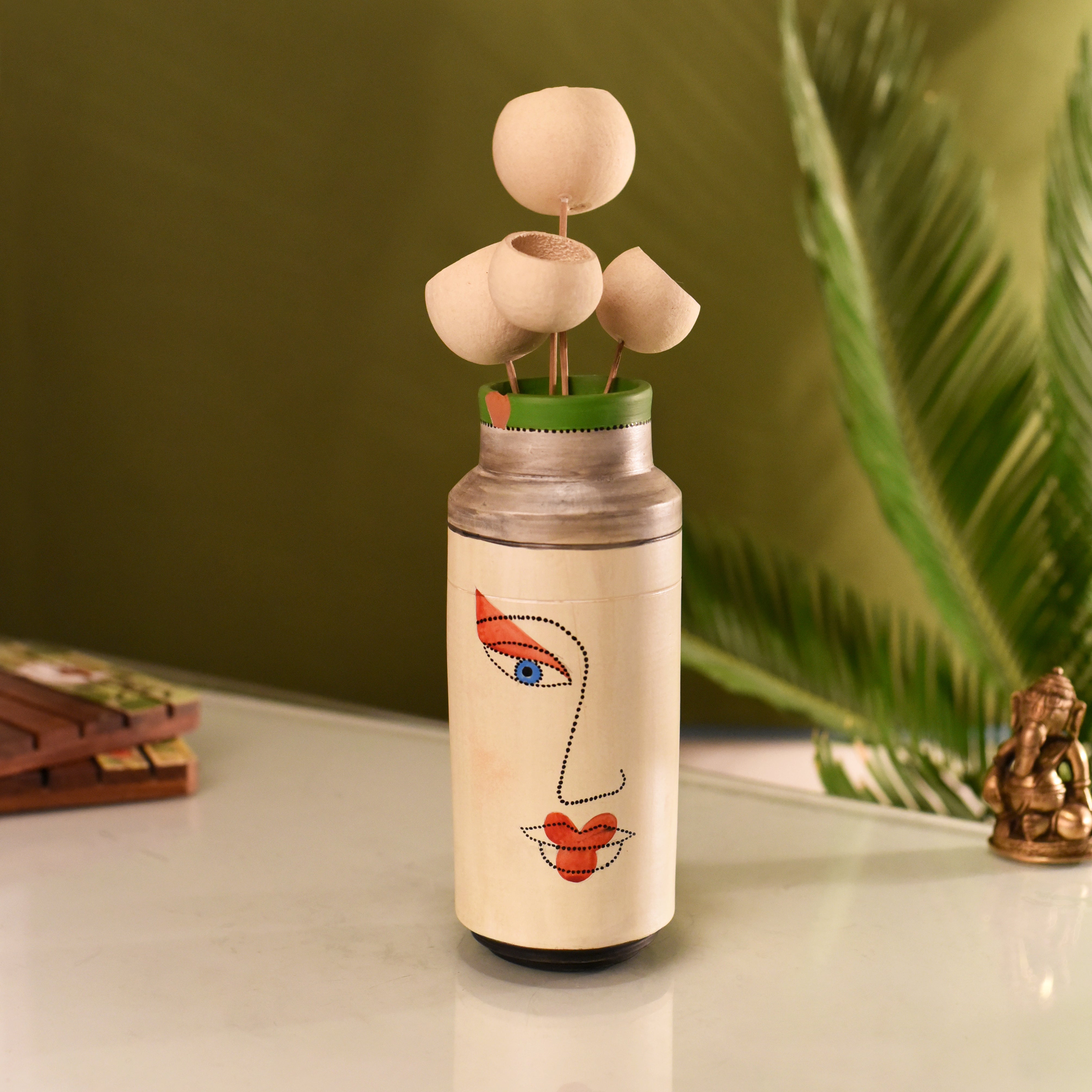 Handmade Contemporary Face Terracotta Vase for Modern Interiors