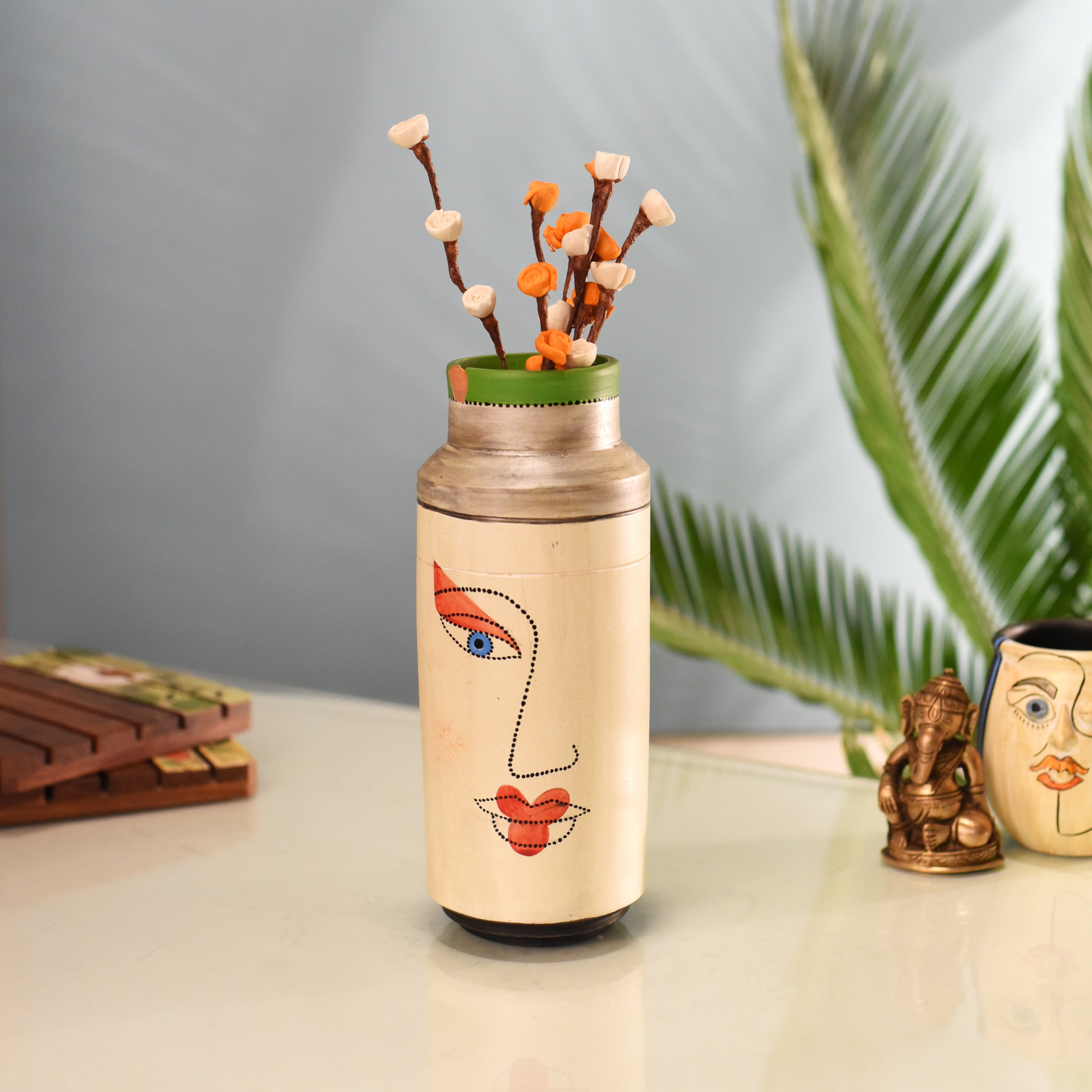 Handmade Contemporary Face Terracotta Vase for Modern Interiors