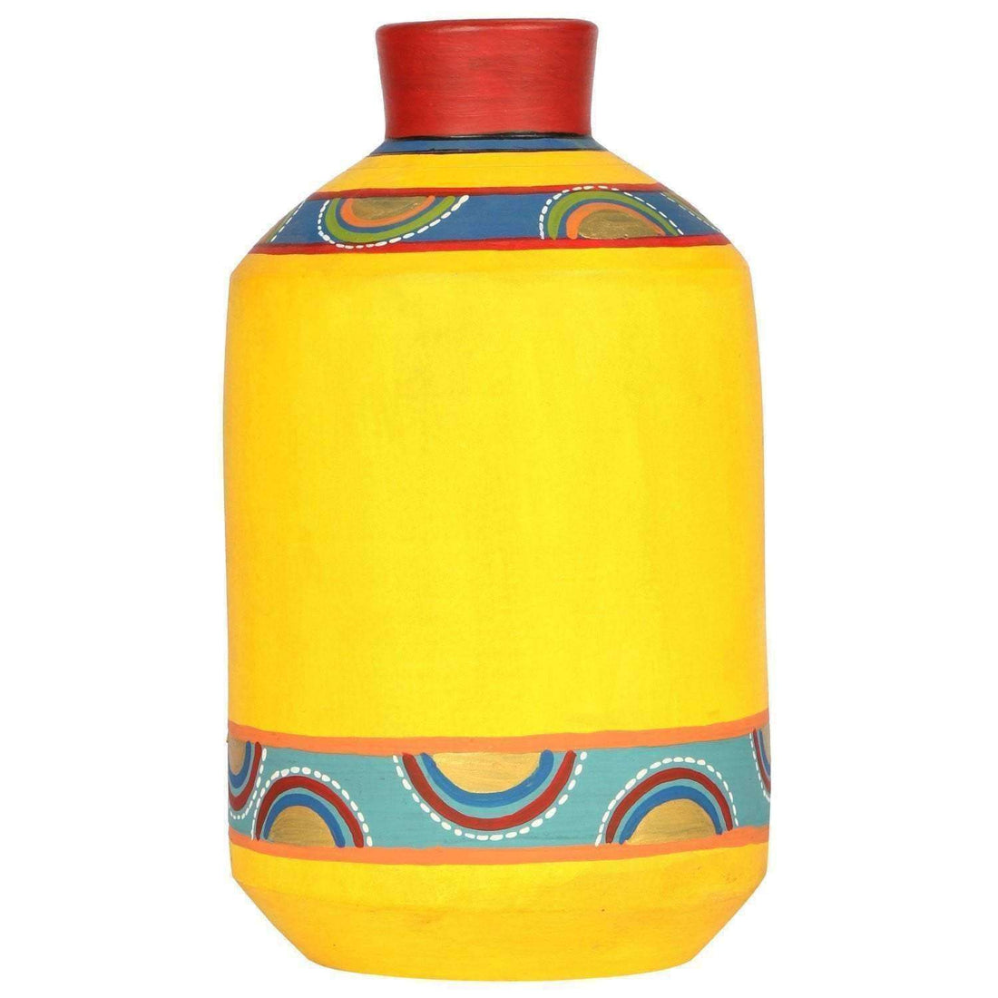Happy Elephants Madhubani Yellow Vase (4.6x4.6x8)