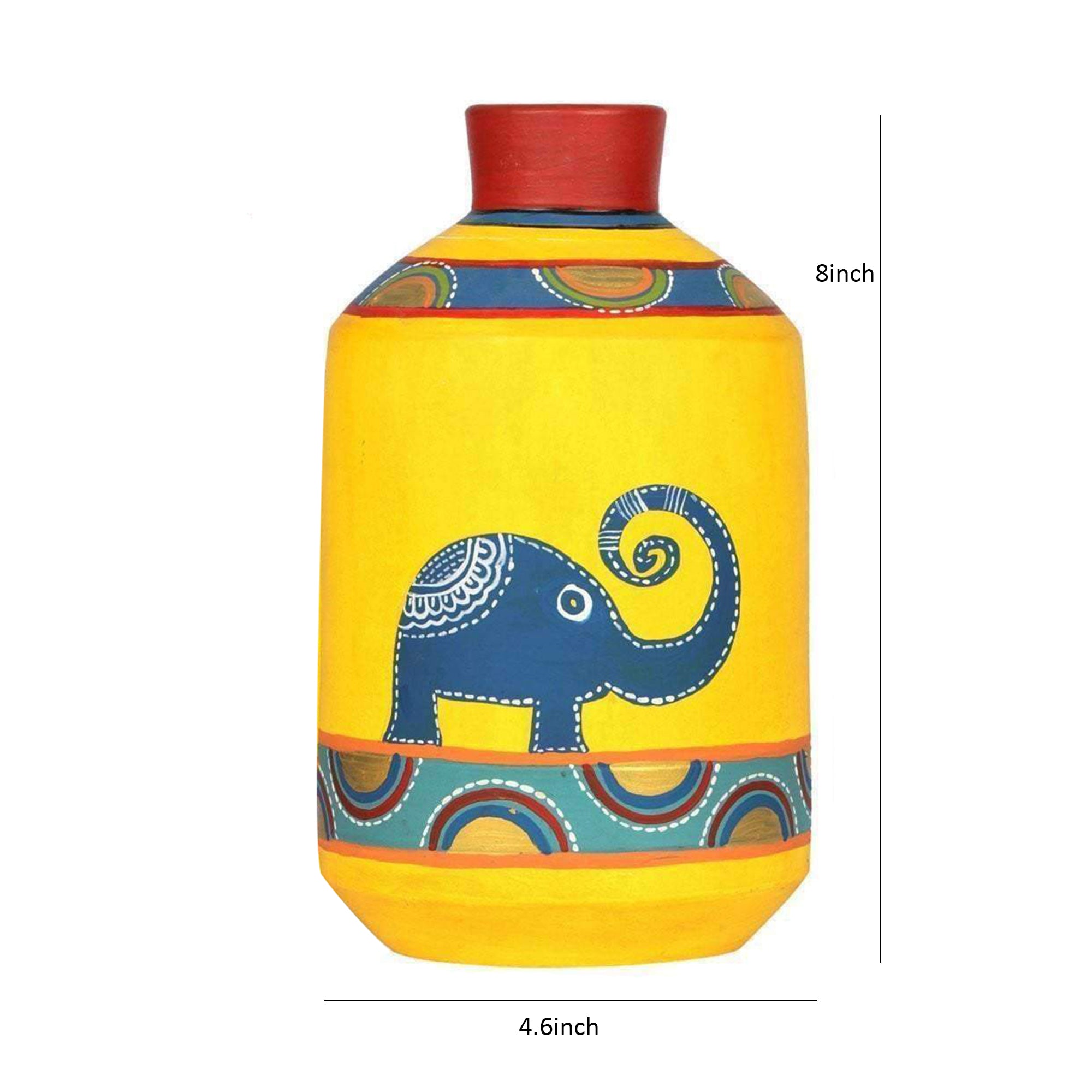 Happy Elephants Madhubani Yellow Vase (4.6x4.6x8)