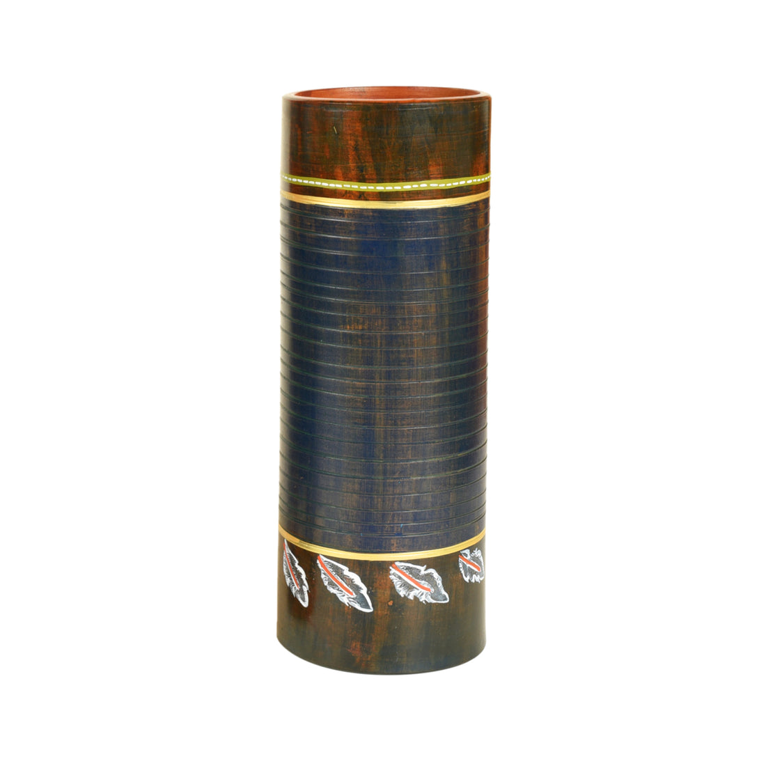 Autumn Leaf Earthen Vase in Tubular Shape