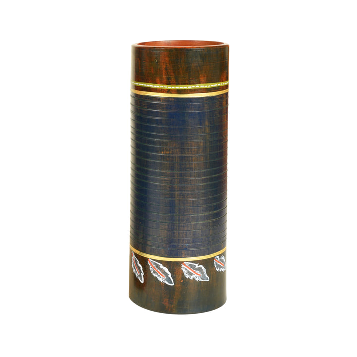 Autumn Leaf Earthen Vase in Tubular Shape
