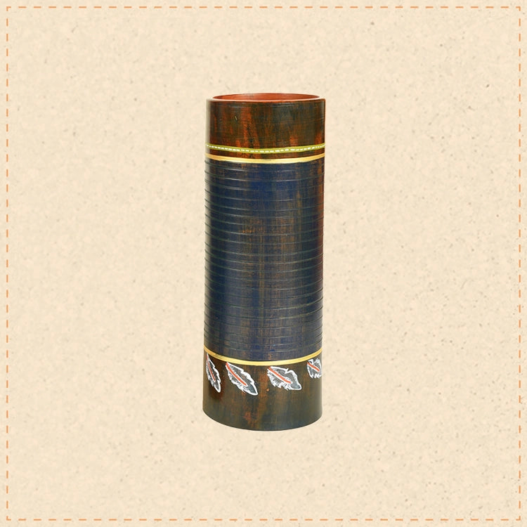 Autumn Leaf Earthen Vase in Tubular Shape