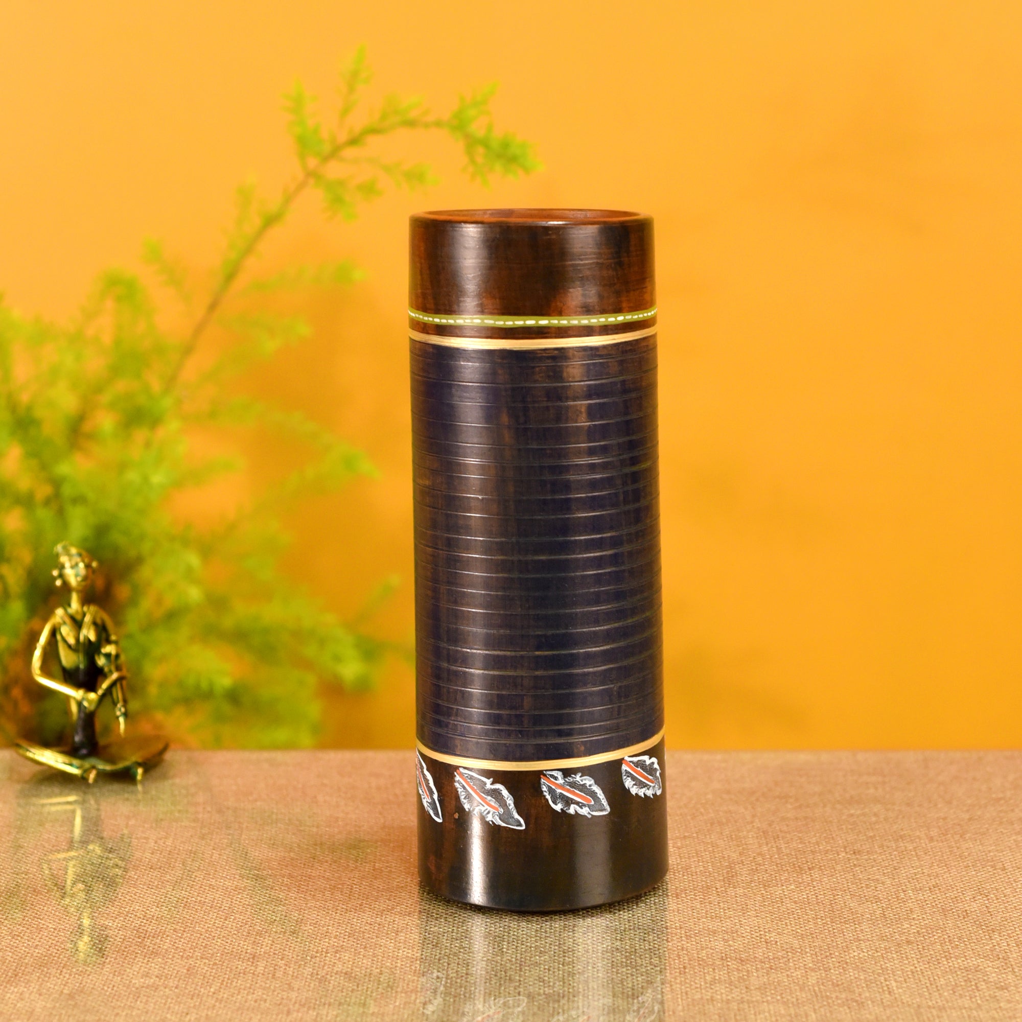 Autumn Leaf Earthen Vase in Tubular Shape