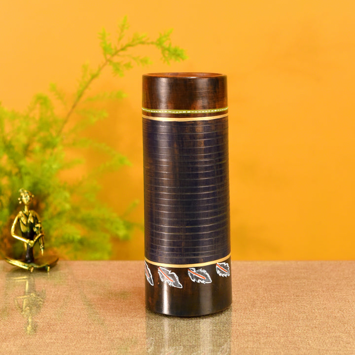 Autumn Leaf Earthen Vase in Tubular Shape